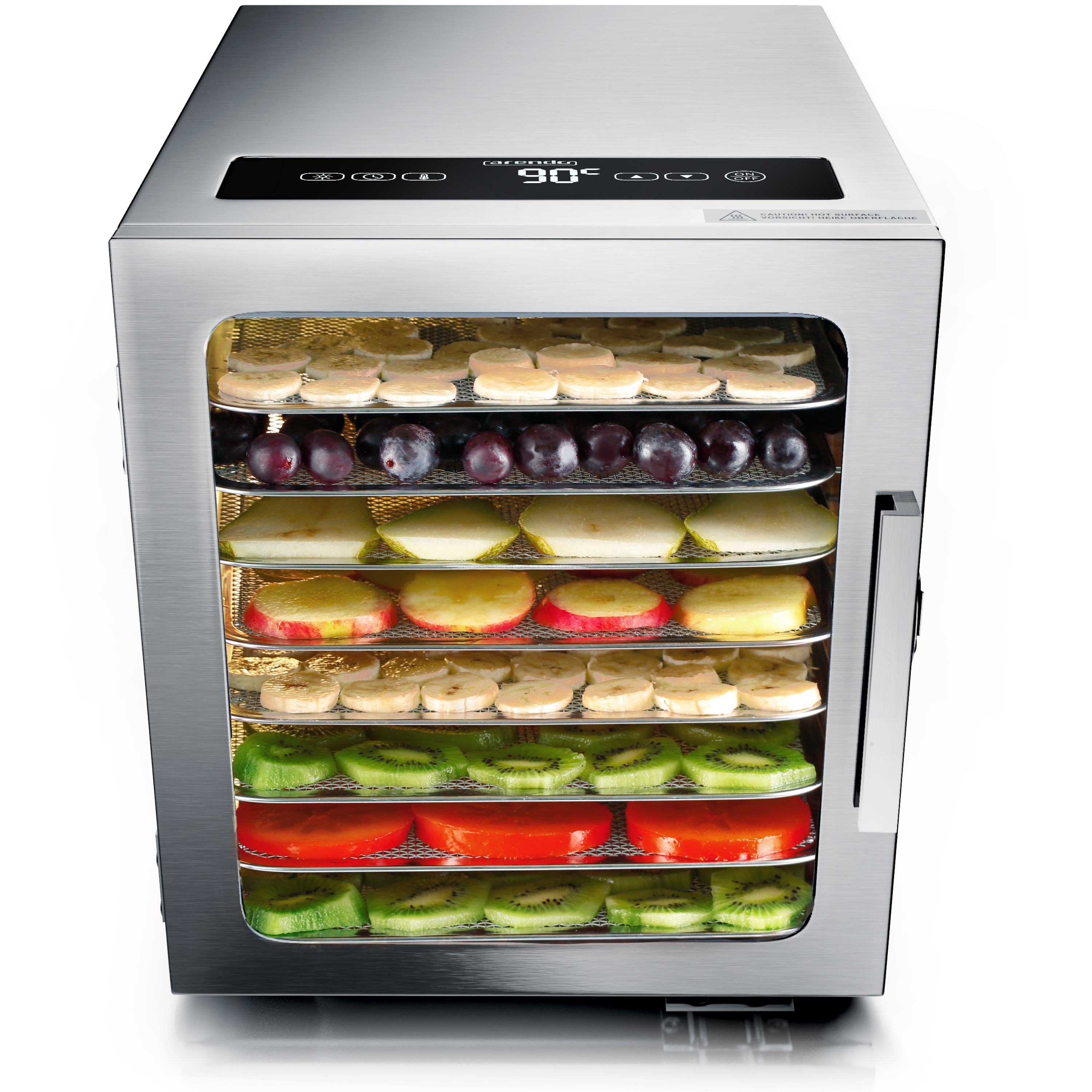 Arendo Edelstahl D&ouml;rrautomat mit Temperaturregler - Timer bis zu 24 h - Dehydrator - D&ouml;rrger&auml;t 