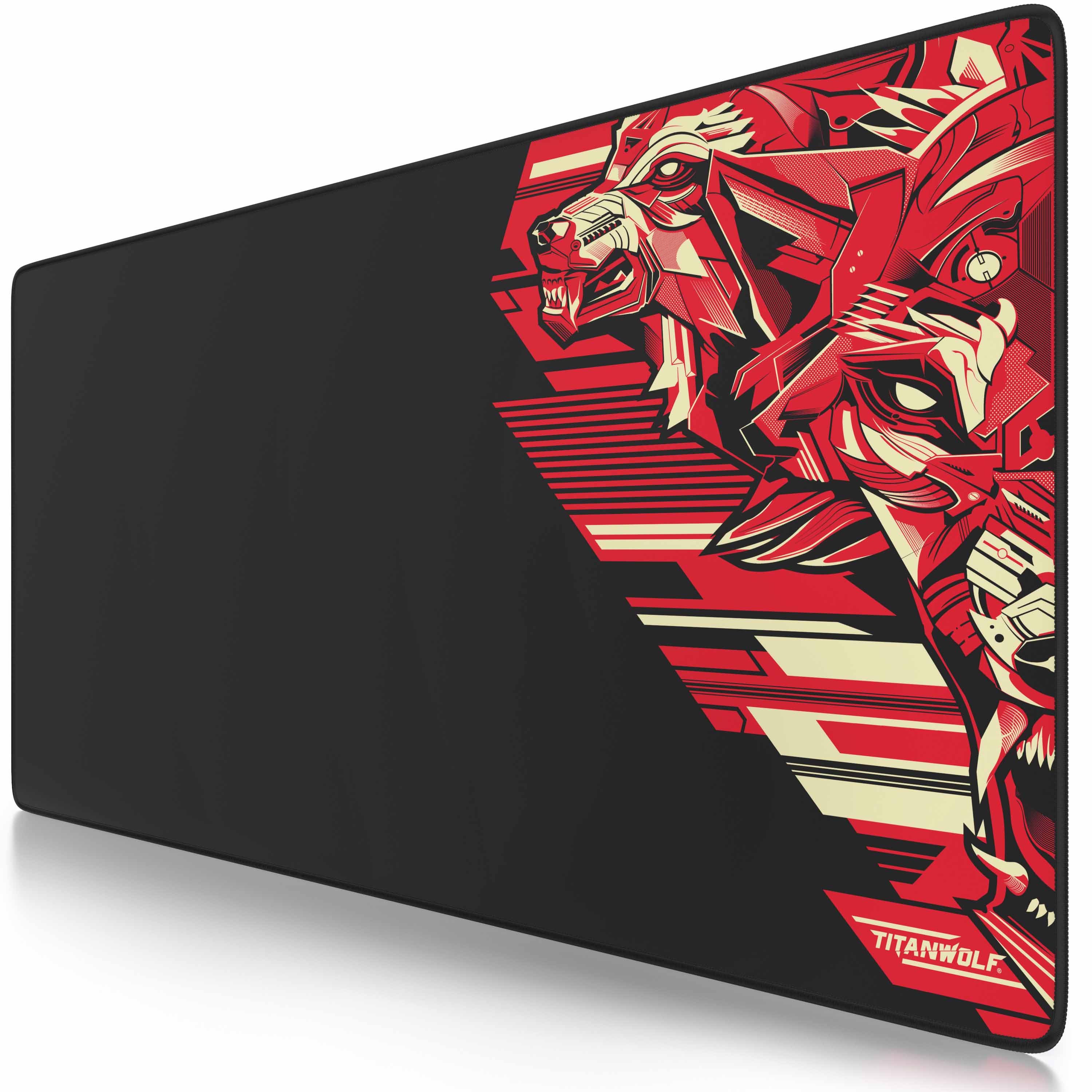 Titanwolf Gaming Mauspad XXL, glattes Stoffgewebe, Speed Mousepad 900 x 400mm gro&szlig;e Fl&auml;che, Vector Rot 