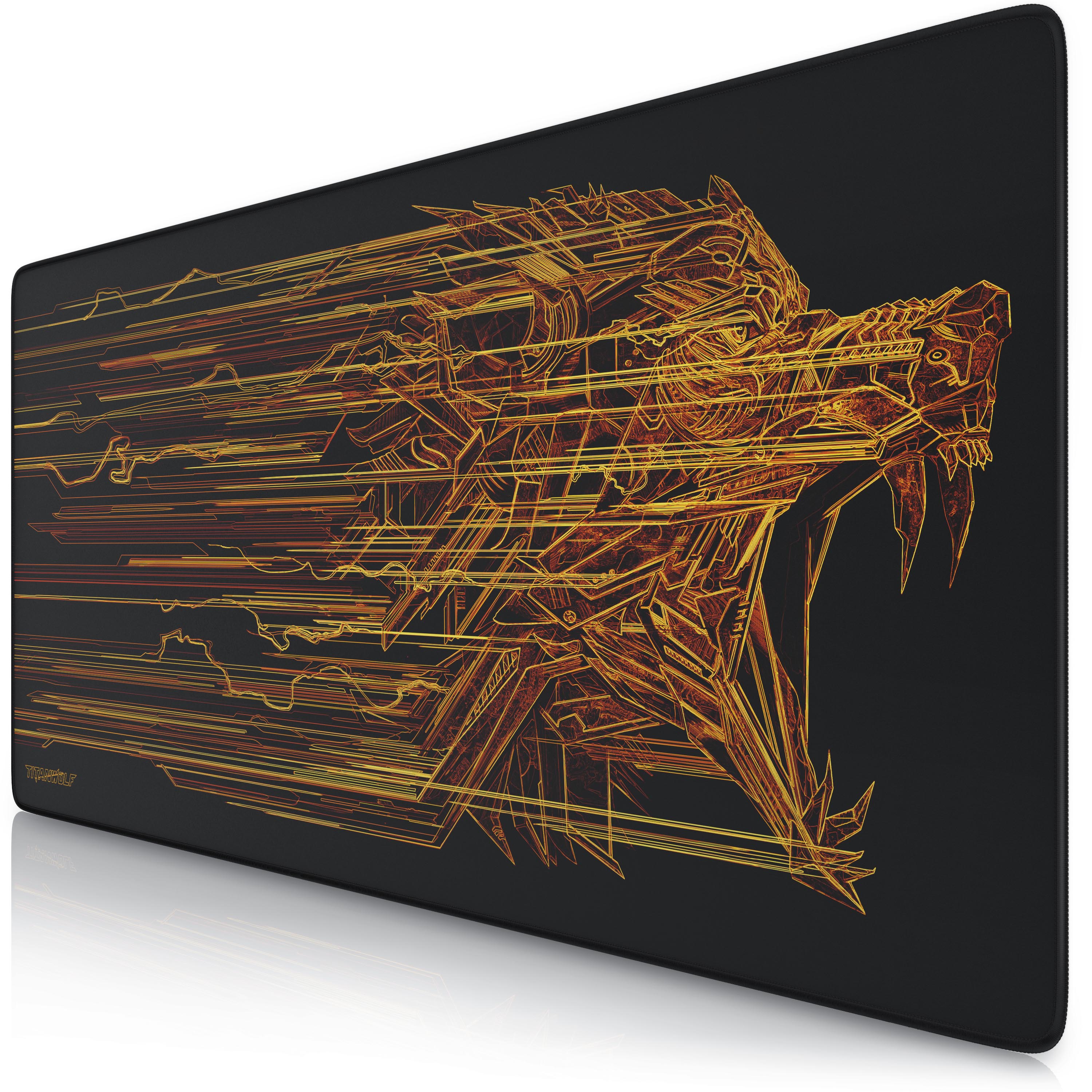 Titanwolf Gaming Mauspad XXL, glattes Stoffgewebe, Speed Mousepad 900 x 400mm gro&szlig;e Fl&auml;che, Wolfsmotiv orange 