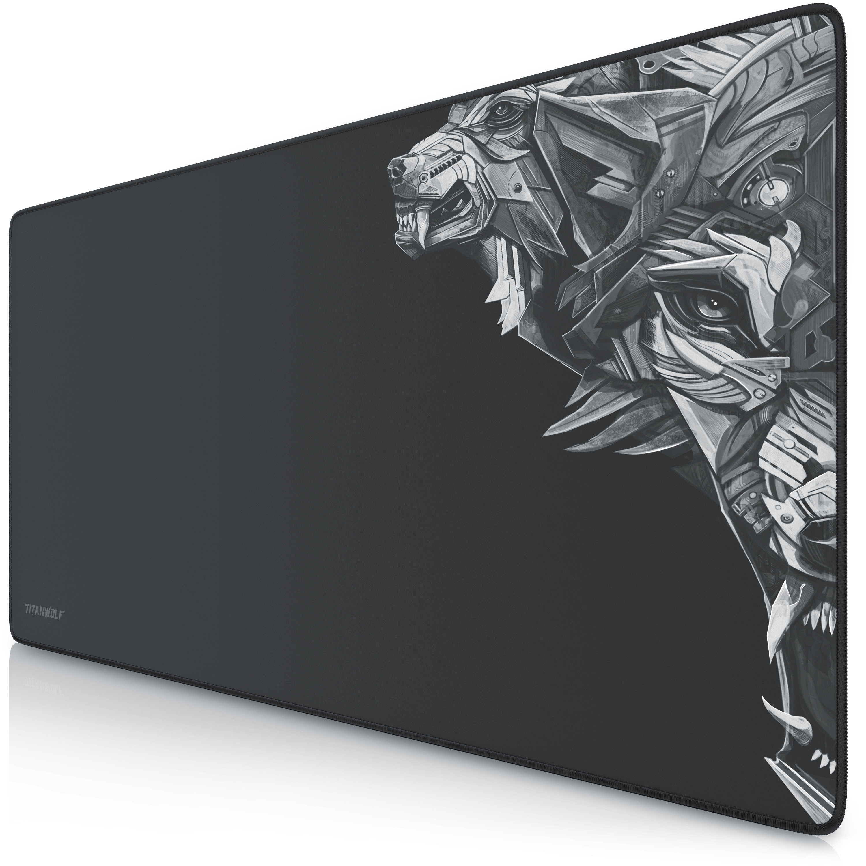 Titanwolf Gaming Mauspad XXL, glattes Stoffgewebe, Speed Mousepad 900 x 400mm gro&szlig;e Fl&auml;che, Wolfsmotiv rechts 