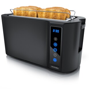 Arendo Toaster für 4 Scheiben Langschlitz 1500 W, Brötchenaufsatz, Wärmeisoliert, Display, Touch, Schwarz 