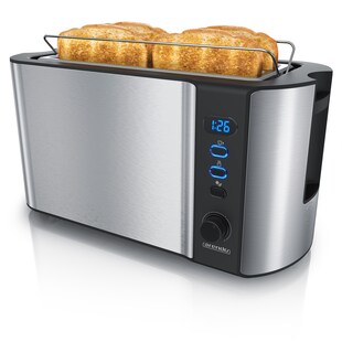 Arendo Toaster für 4 Scheiben, 1500W, Langschlitz, Wärmeisoliert, Brötchenaufsatz, Display, silber/schwarz 