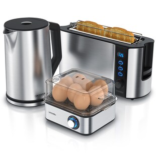 Arendo Frühstücks-Set in silber - Wasserkocher / Toaster / Eierkocher 