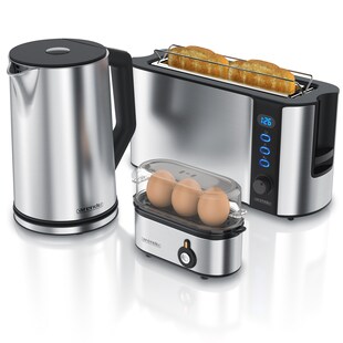 Arendo Frühstücks-Set in silber - Wasserkocher / Toaster / Eierkocher 