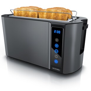 Arendo Langschlitz Toaster mit 2 Röstkammern und Brötchenaufsatz, Wärmeisoliertes Gehäuse, Display, Touch, Grau 