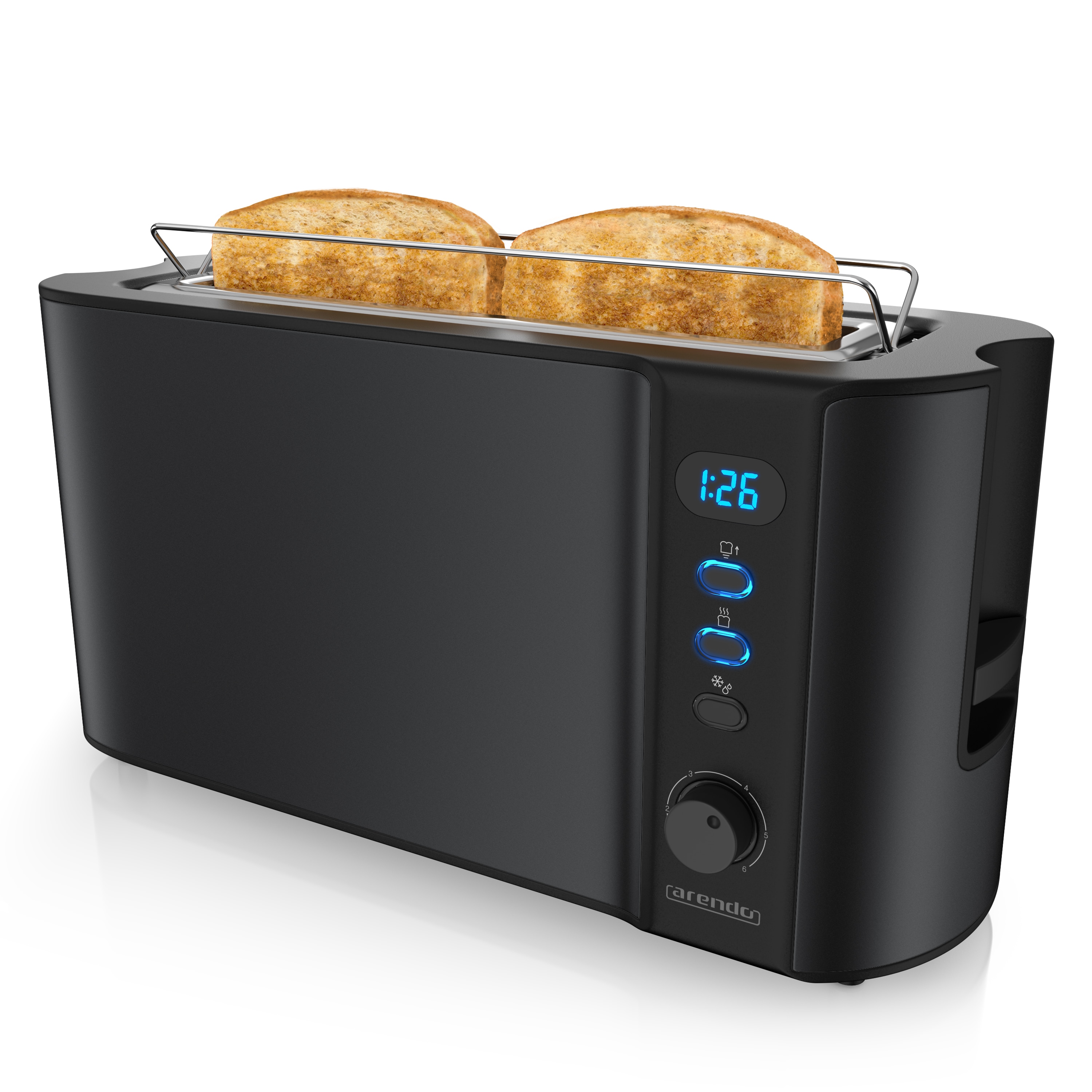 Arendo Automatik 2 Scheiben 1000W Langschlitz Toaster, Auftaufunktion, W&auml;rmeisolierendes Doppelwandgeh&auml;use, Schwarz 