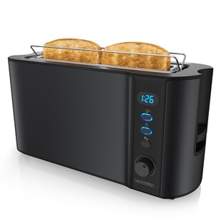 Arendo Automatik 2 Scheiben 1000W Langschlitz Toaster, Auftaufunktion, Wärmeisolierendes Doppelwandgehäuse, Schwarz 
