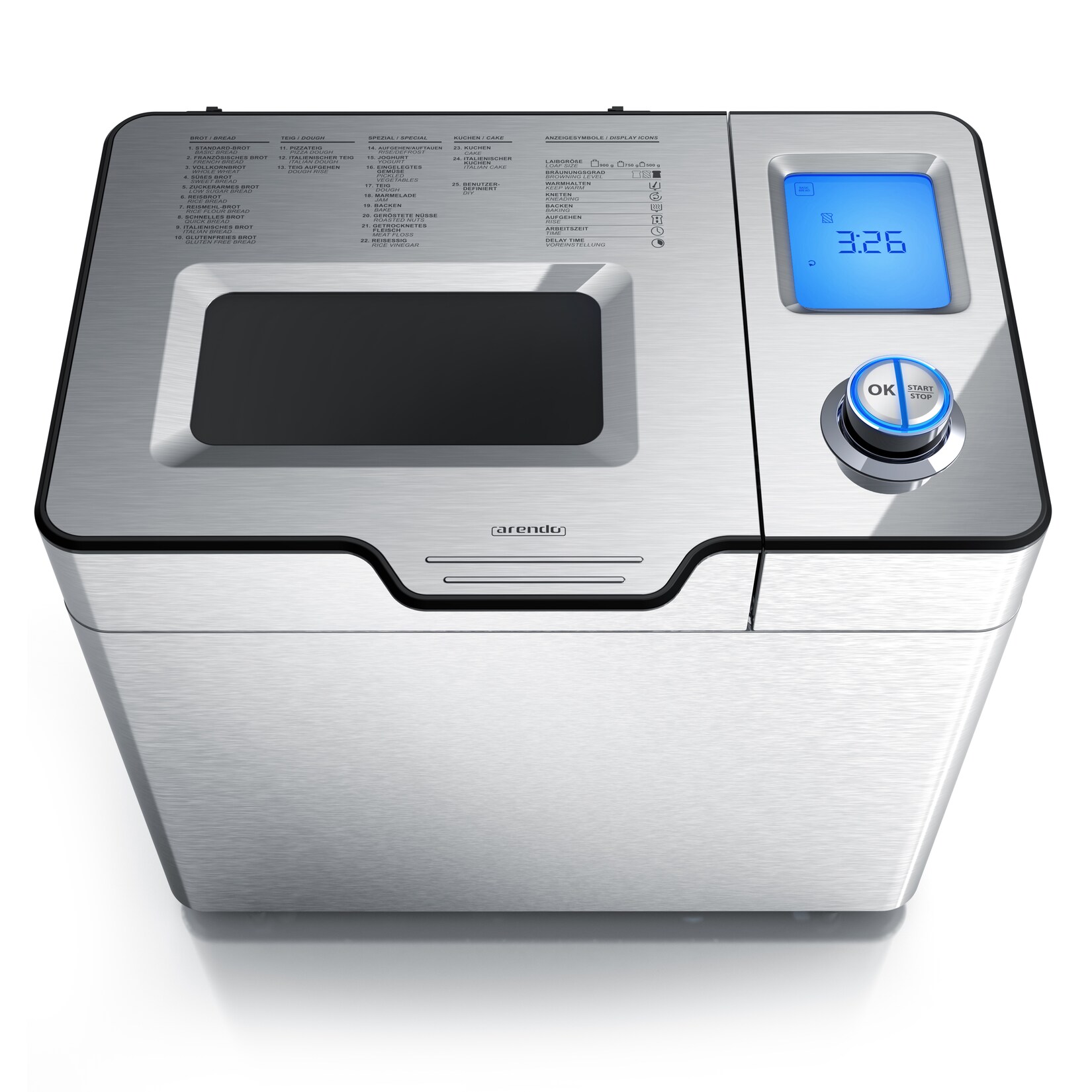 Arendo Brotbackautomat 550W, Brotbackmaschine, 25 Programme, glutenfreies Backen, Joghurtfunktion, 1 kg Kapazität, Direktantrieb