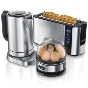 Arendo Frühstücks Set in Edelstahl Optik - Wasserkocher / Toaster / Eierkocher 