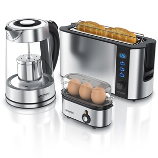Arendo Frühstücks-Set in Edelstahl Optik - Wasserkocher, Toaster und Eierkocher 