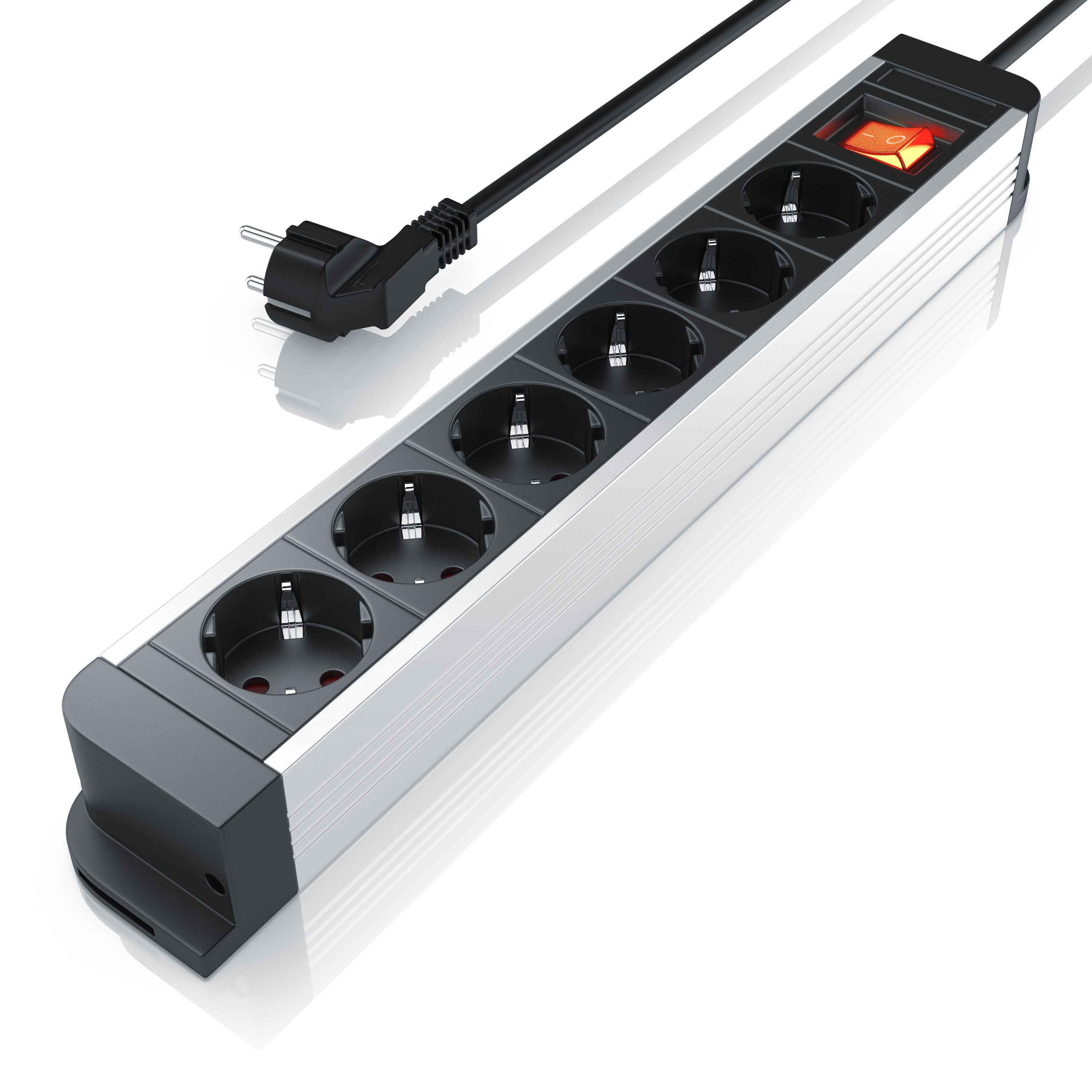 Arendo Steckdosenleiste Mehrfachsteckdose Steckerleiste 3680W, 6-fach 