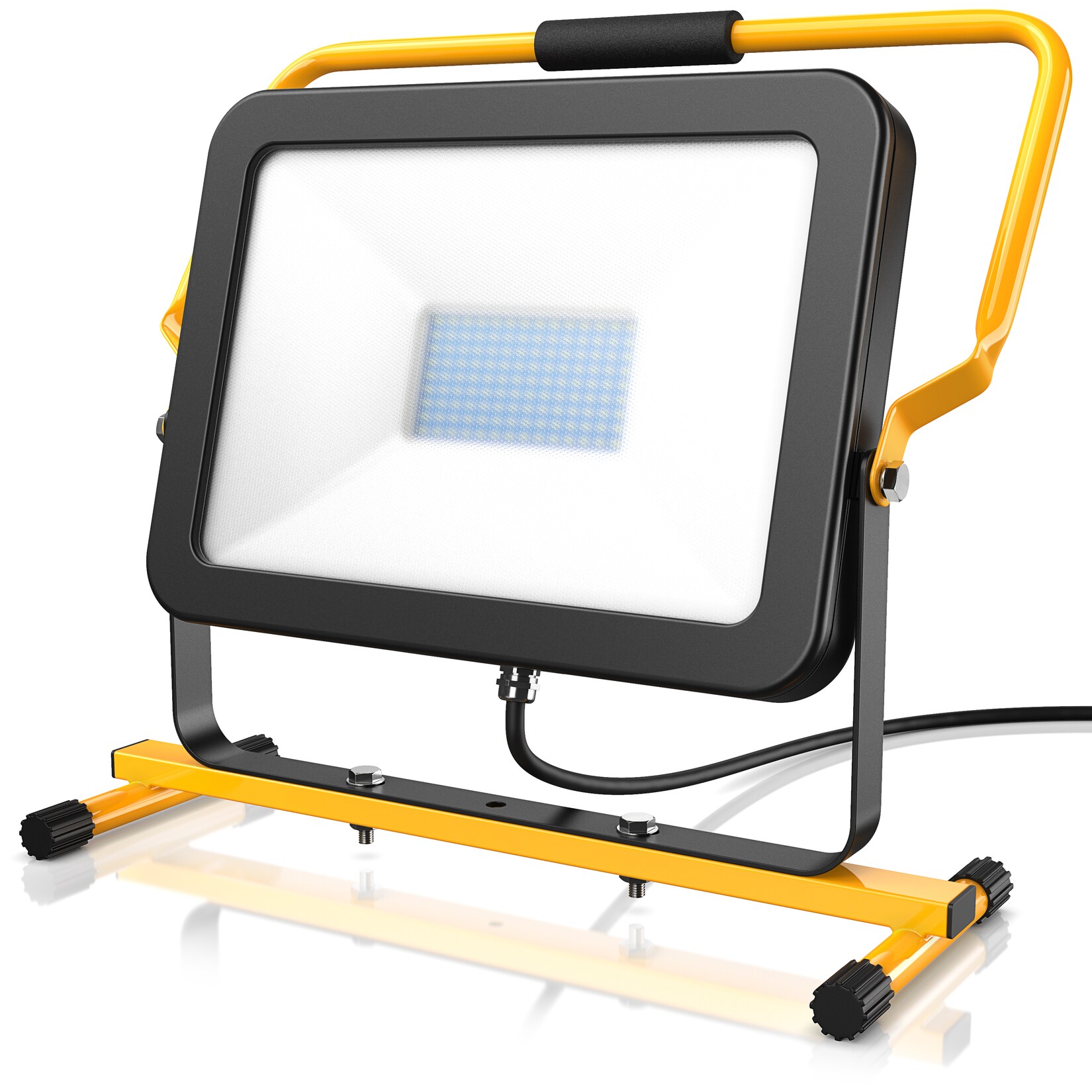 Brandson 100 Watt LED Baustrahler - Arbeitsscheinwerfer - Bauscheinwerfer - 126 SMD LEDs - Standgestell und Tragegriff - 10000 Lumen - 4 m …