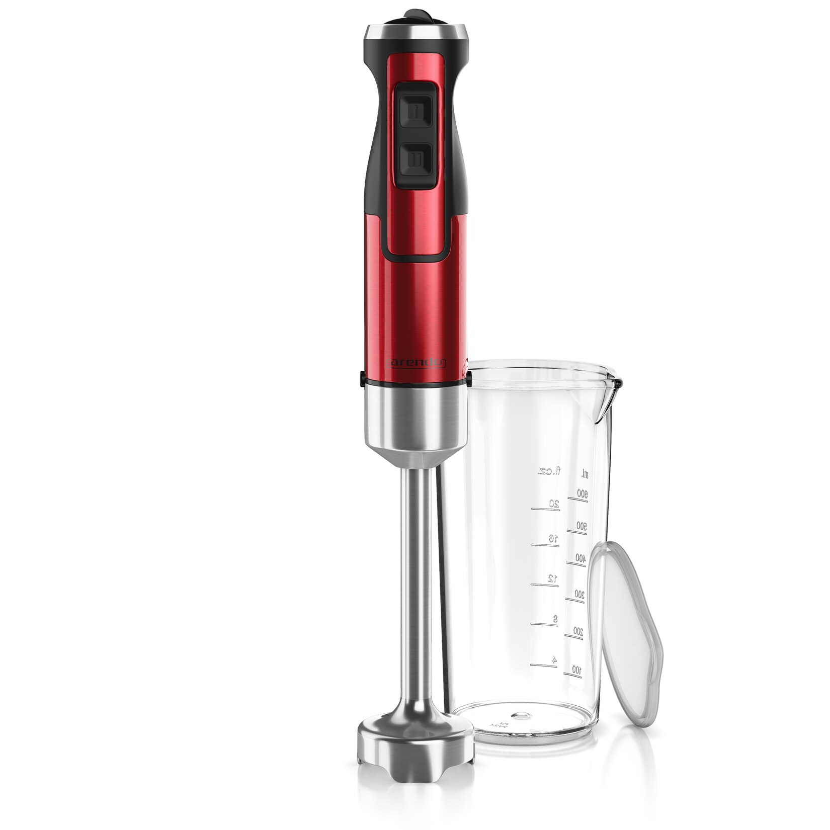 - Stabmixer, 1000 W, Edelstahl Pürierstab in rot, Handmixer mit Becher, stufenlose Regelung