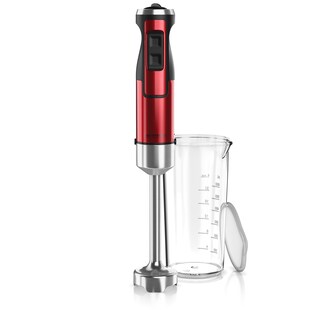 Arendo - Stabmixer, 1000 W, Edelstahl Pürierstab in rot, Handmixer mit Becher, stufenlose Regelung 