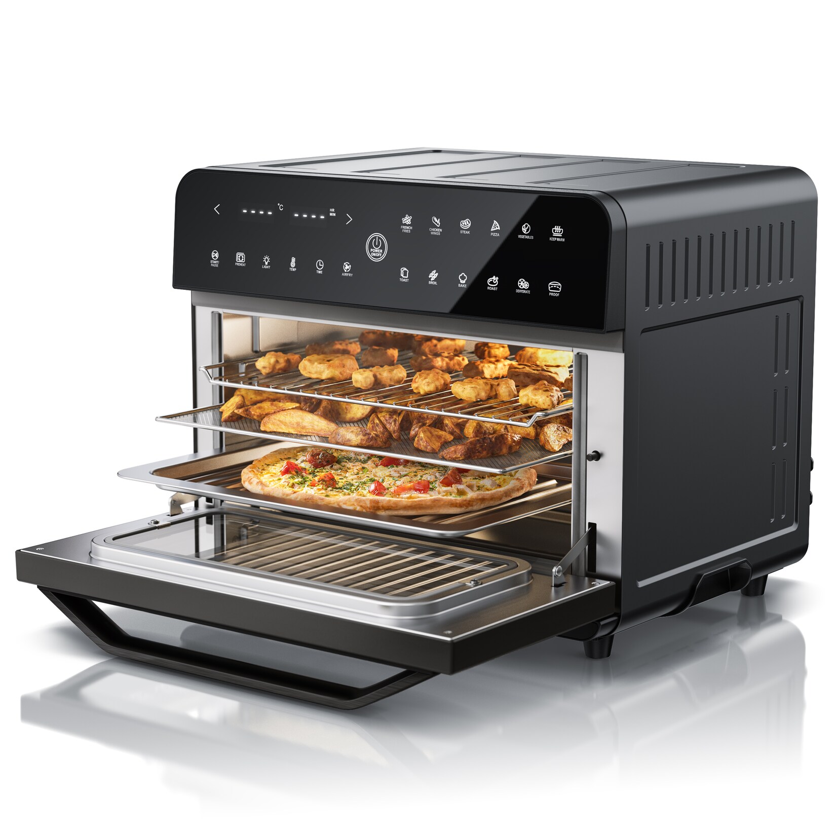 Arendo Heißluftfritteuse 1800 Watt, Minibackofen, Airfryer, 25L, Edelstahl, Pizzaofen, 4 Ebenen, Mini Backofen mit Umluft, Timer, 12 …