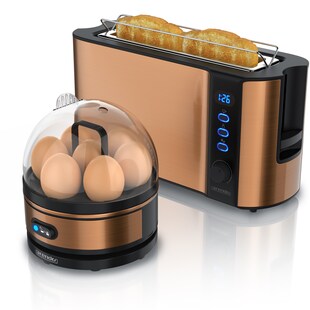 Arendo - SET Toaster FRUKOST mit Eierkocher SEVENCOOK Edelstahl Kupfer, Toaster 2 Scheiben, LED-Display, 6 Bräunungsgrade, Brötchenhalter - Eierkocher 