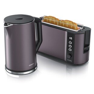 Arendo 2-teiliges Frühstücks-Set, 1,5L Edelstahl Wasserkocher, 2-Scheiben Langschlitz Toaster, Grau 
