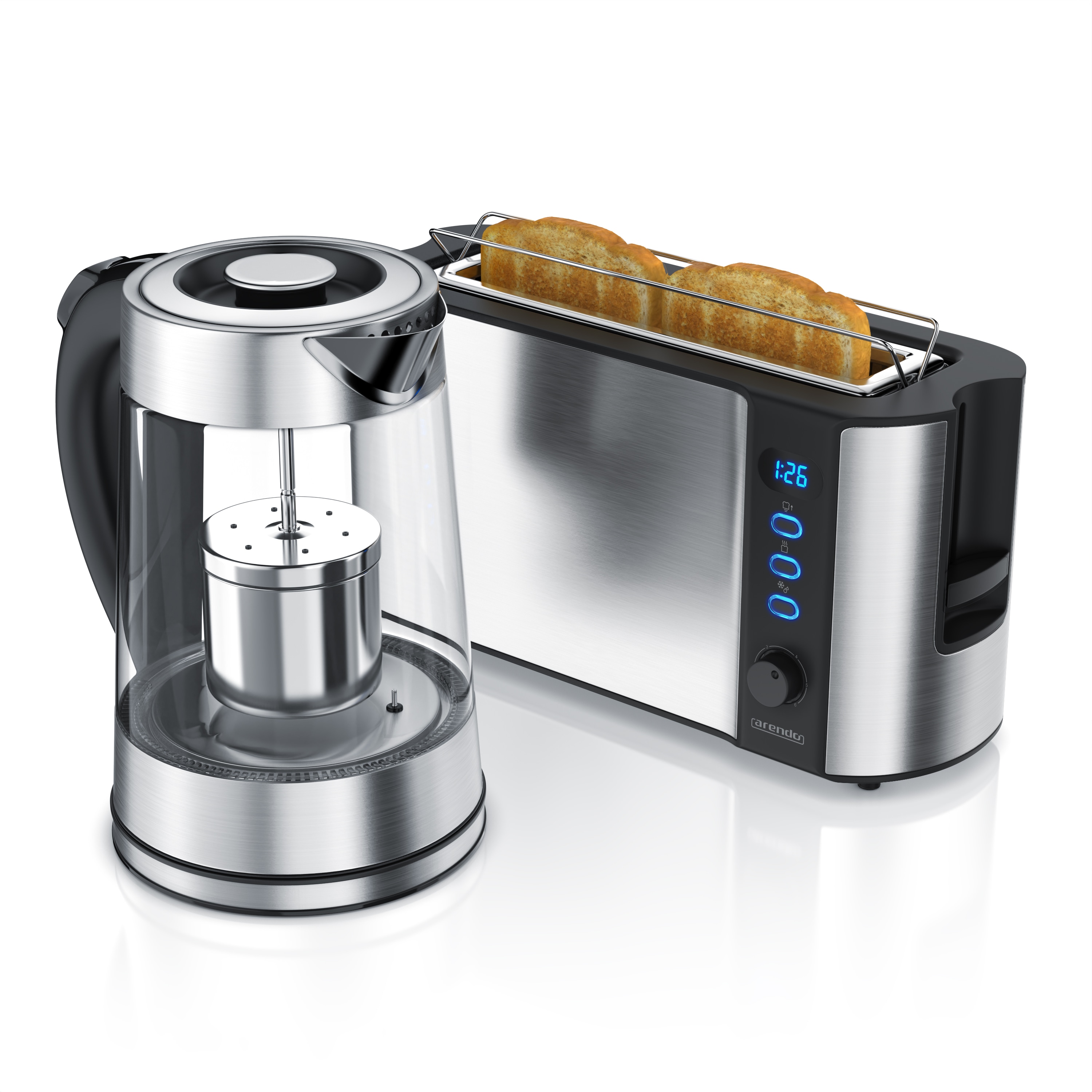 Arendo Fr&uuml;hst&uuml;cks Set in Edelstahloptik Wasserkocher (mit Teesieb) & Toaster 