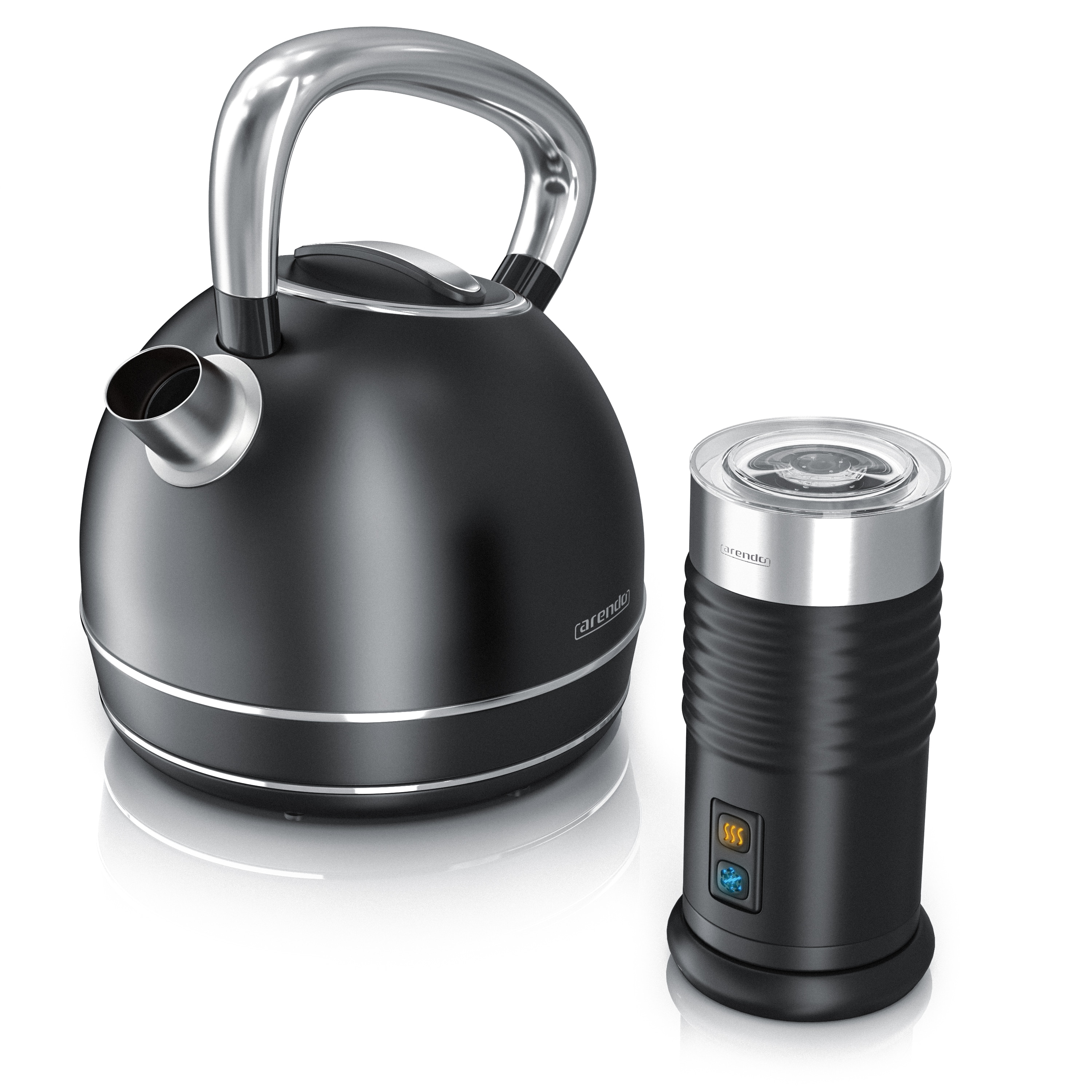 Arendo Fr&uuml;hst&uuml;cks Set in Matt Schwarz - Edelstahl Wasserkocher & Milchaufsch&auml;umer 