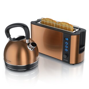 Arendo Frühstücks-Set 2-teilig in Kupferoptik - Edelstahl Wasserkocher & Langschlitztoaster 