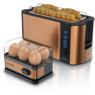 Arendo Frühstücks-Set 2-teilig, 4-Scheiben Langschlitztoaster, 6er Eierkocher, Kupfer 
