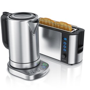 Arendo Frühstücks-Set in Edelstahl Design - Wasserkocher mit Temperaturauswahl & Toaster 