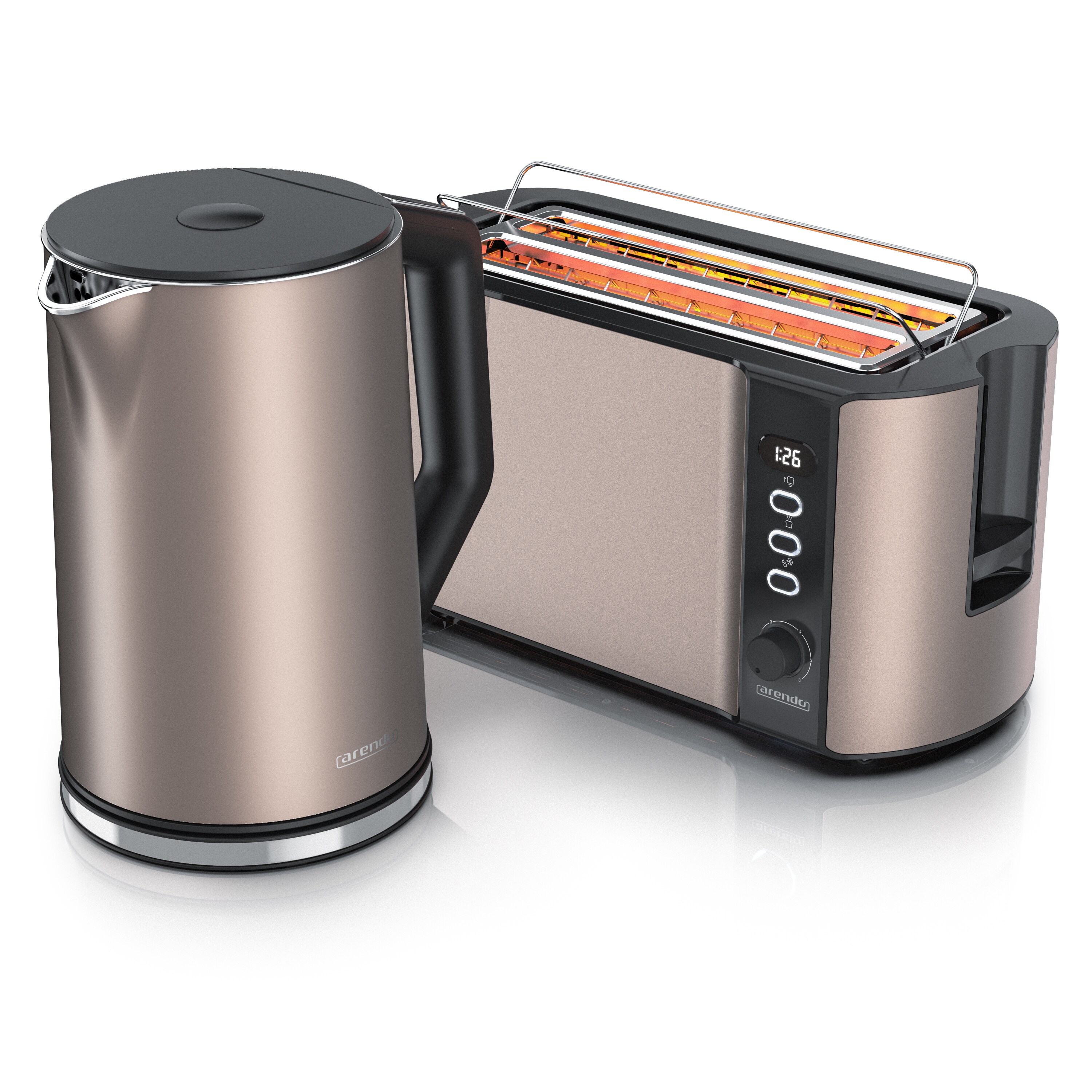 Arendo Fr&uuml;hst&uuml;cks-Set, Wasserkocher 1,5l, Langschlitz Toaster f&uuml;r 4 Scheiben, Beige 