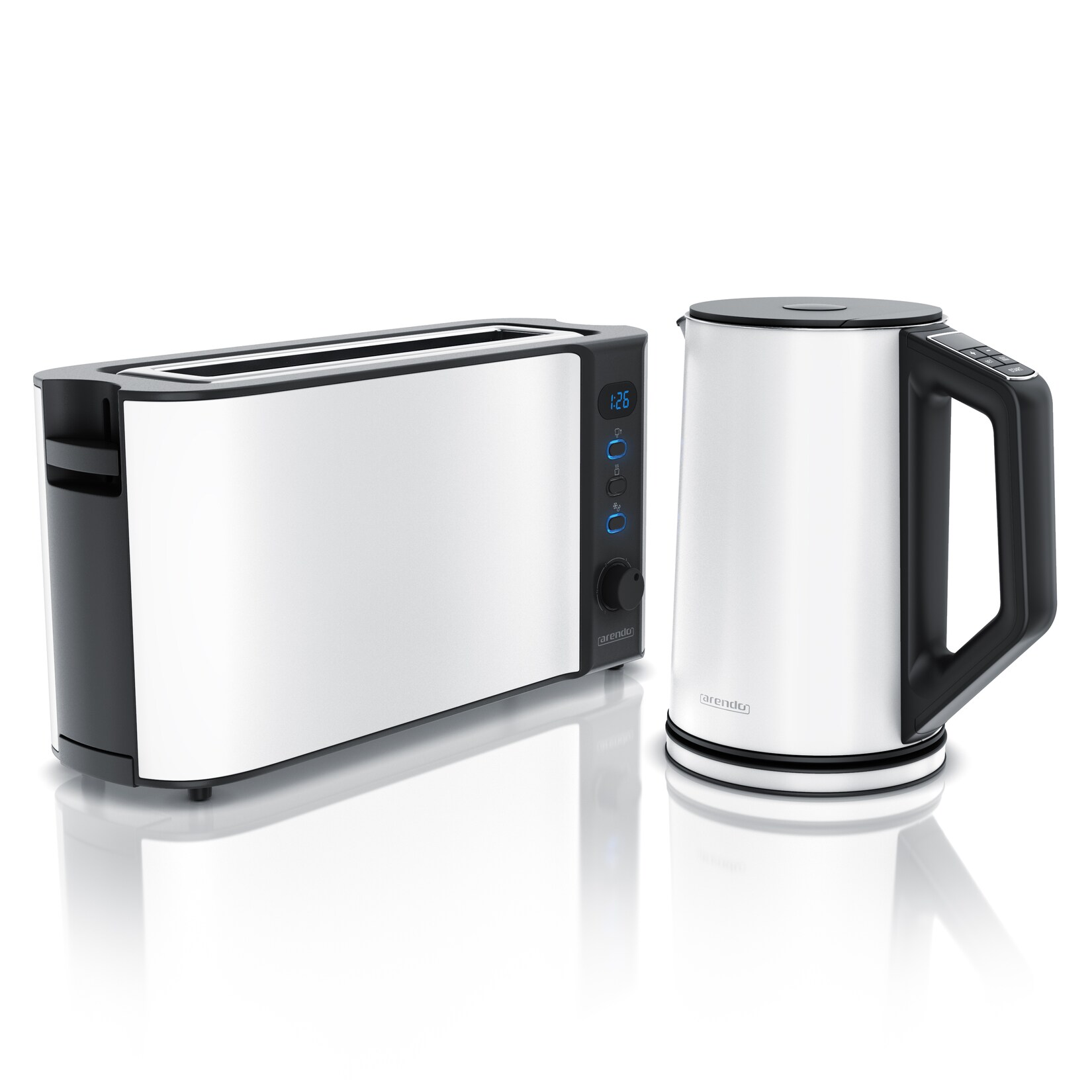 Arendo Frühstücksset, Wasserkocher ELEGANT 1,5 Liter & Langschlitztoaster für 2 Scheiben, Weiß