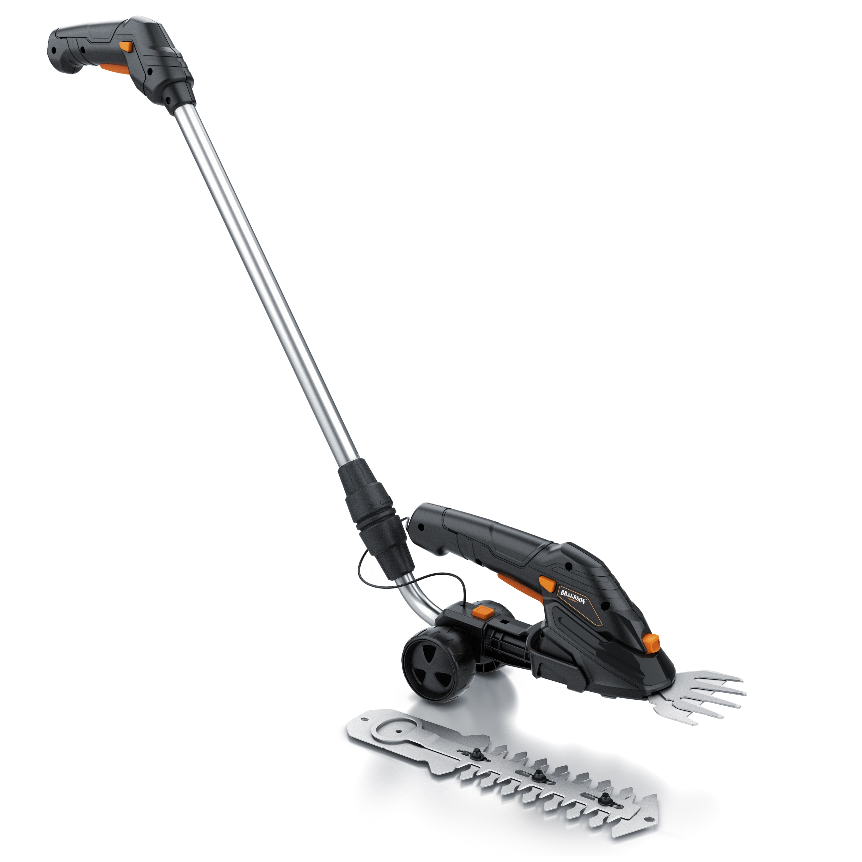 Brandson Grasschere mit Akku 7,2V 2000mA/h - elektrische Garten Strauchschere - inkl. Teleskopstange 90-130 cm mit R&auml;dern - Ladeger&auml;t und 2000 mAh 