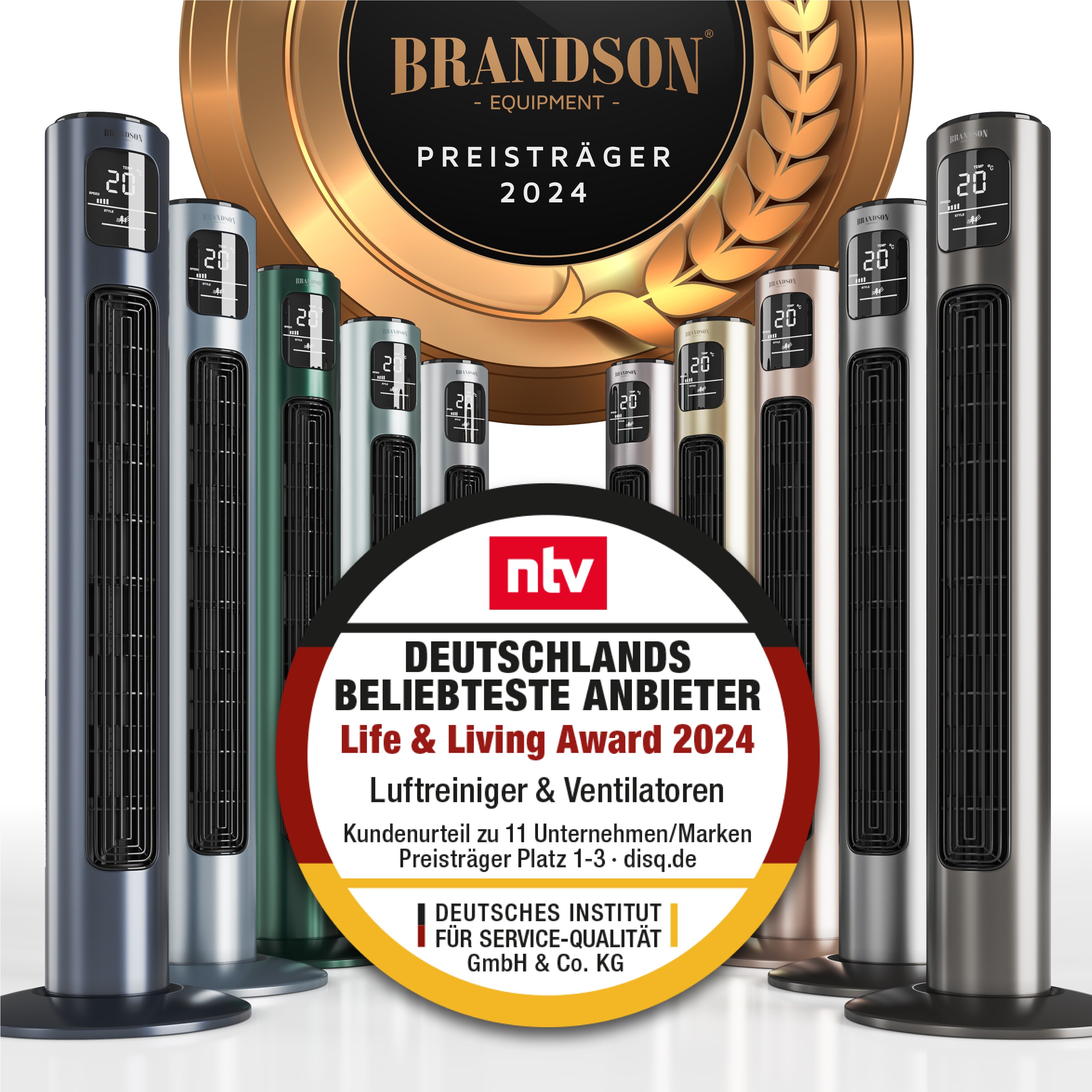 Brandson Turmventilator, 12 Geschwindigkeitenstufen, DC-Motor, ECO Modus, Standventilator Ventilator, Timer + 4 Betriebsmodi + inkl. Fernbedienung 