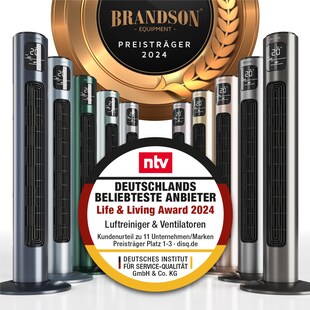 Brandson Turmventilator, 12 Geschwindigkeitenstufen, DC-Motor, ECO Modus, Standventilator Ventilator, Timer + 4 Betriebsmodi + inkl. Fernbedienung 