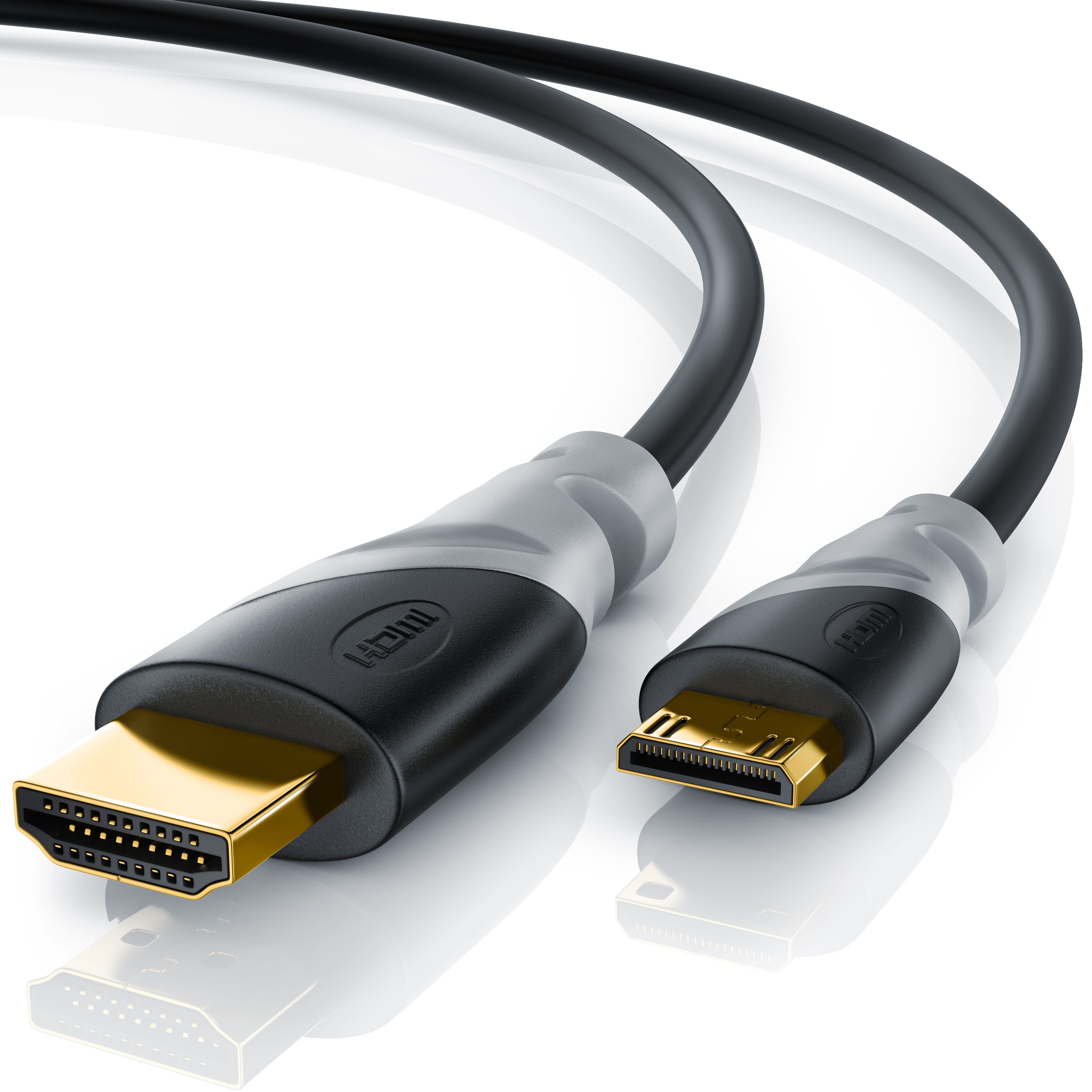 CSL HDMI Typ C (Mini) 2.0 zu HDMI Typ A Kabel, Ultra HD, UHD, 2160p, 4k bei 30 Hz, 1080p, 3D, Ethernet - 3m 