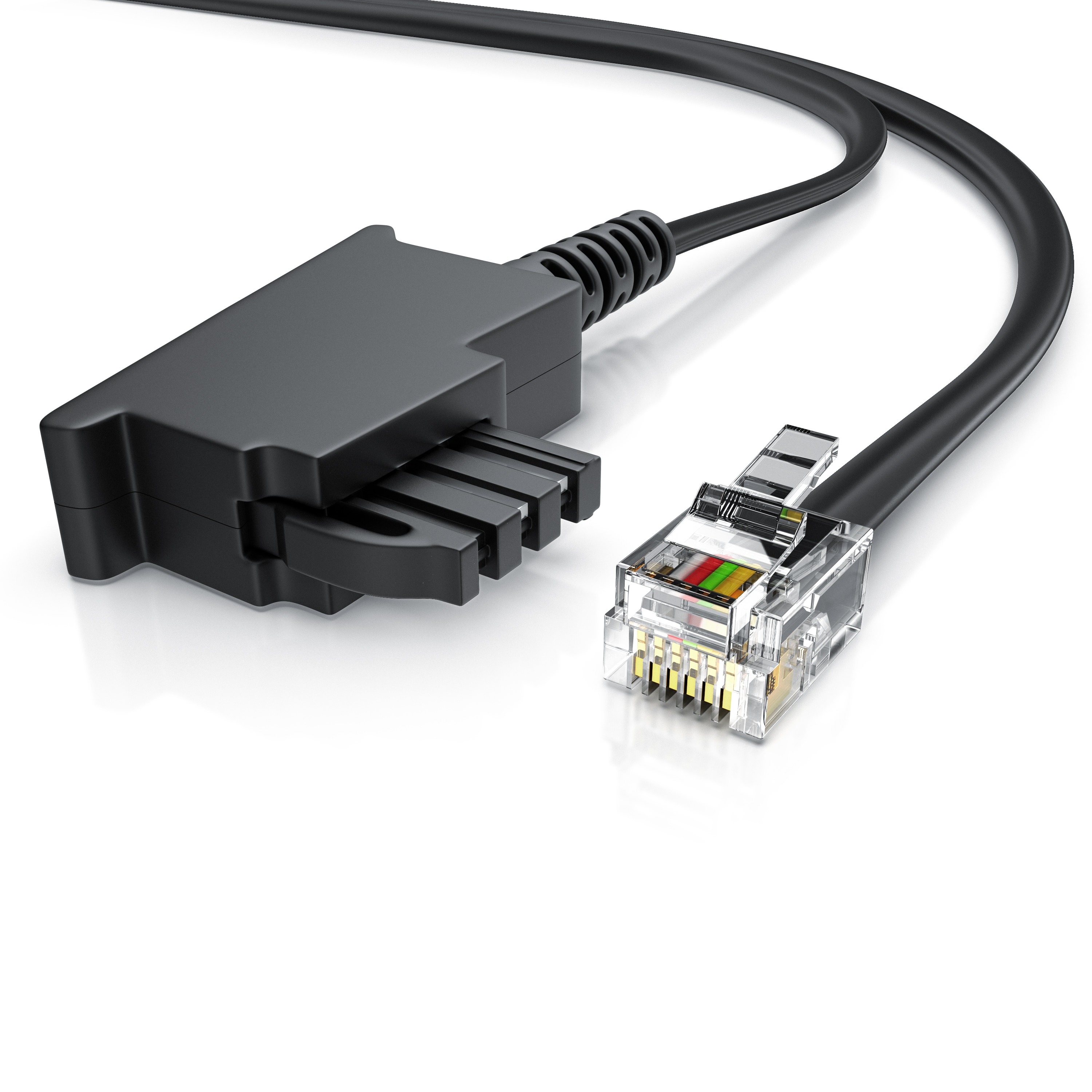 CSL - 1m Telefonkabel TAE-F Stecker auf RJ11 Stecker - Int. Norm 6P4C / 4-polig belegt - Flachkabel - TAE-F - schwarz 