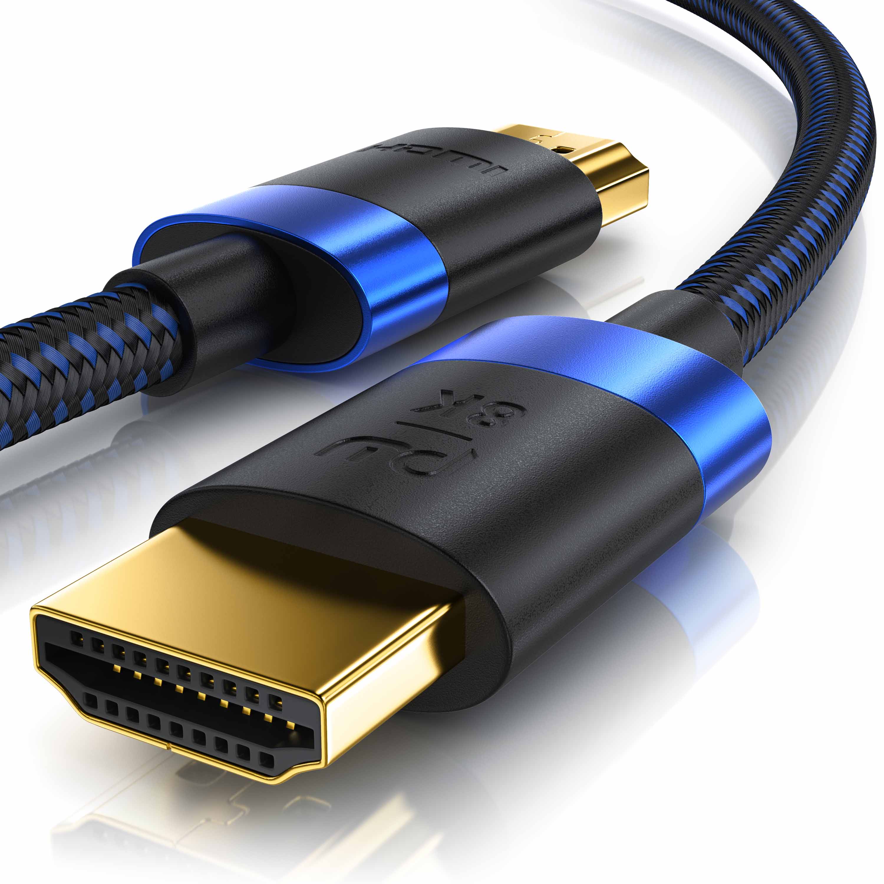 Primewire - 1m High Speed 8K HDMI Kabel 2.1  mit Ethernet ARC 3D 4K Ultra HD 7680x4320 @120 Hz PS4 360 TV OLED PC Laptop Beamer Monitor - Schwarz/Blau 