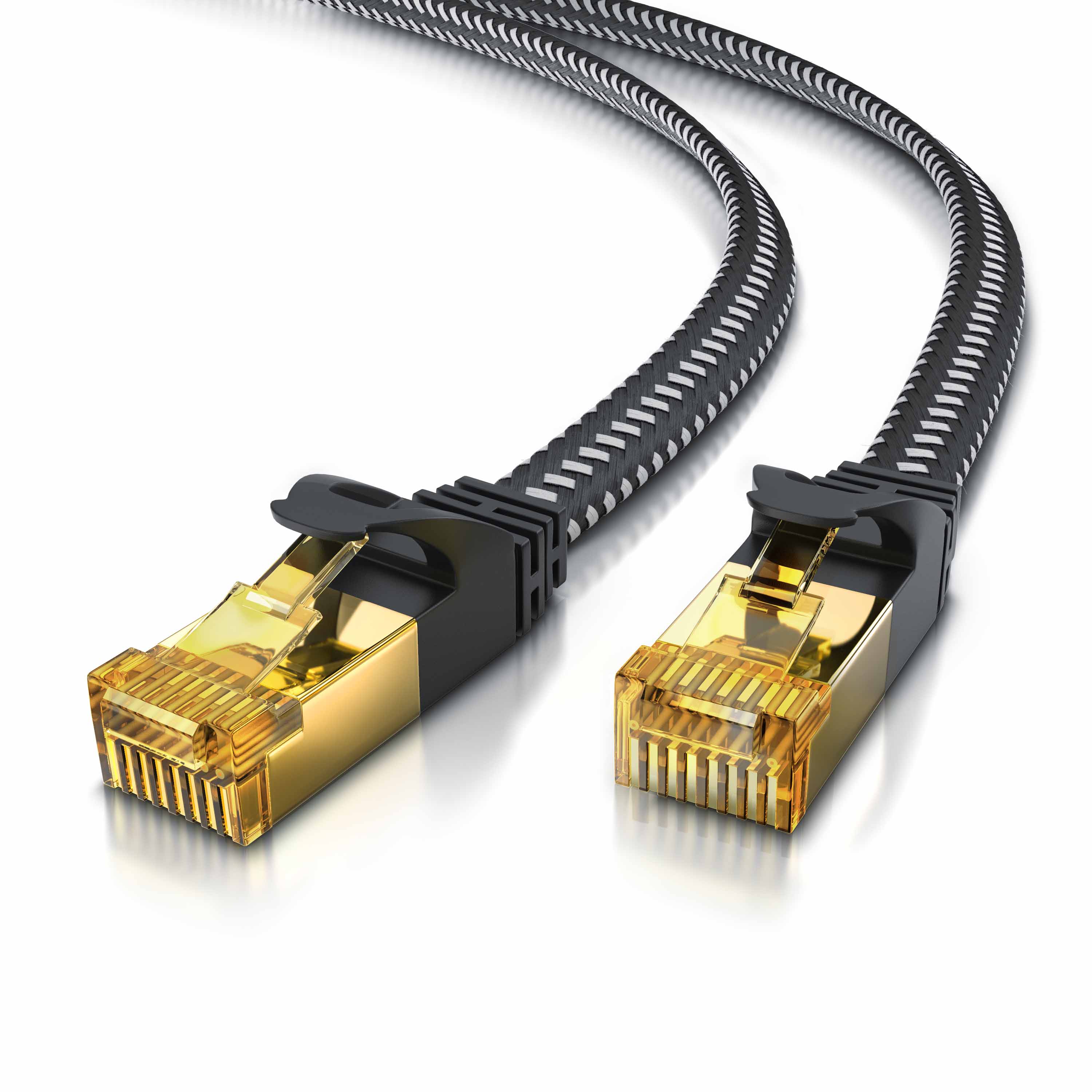 Primewire Flachbandpatchkabel CAT 7 mit Baumwollummantelung - Gigabit Ethernet LAN Kabel - 10 Gbit/s - U/FTP PIMF Schirmung - Netzwerkkabel - 20m 