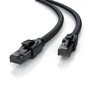 Primewire Patchkabel CAT 8 mit Baumwollummantelung, Gigabit Ethernet LAN Kabel - Black Series, 40 Gbit/s - S/FTP PIMF Schirmung, Netzwerkkabel - 3m 