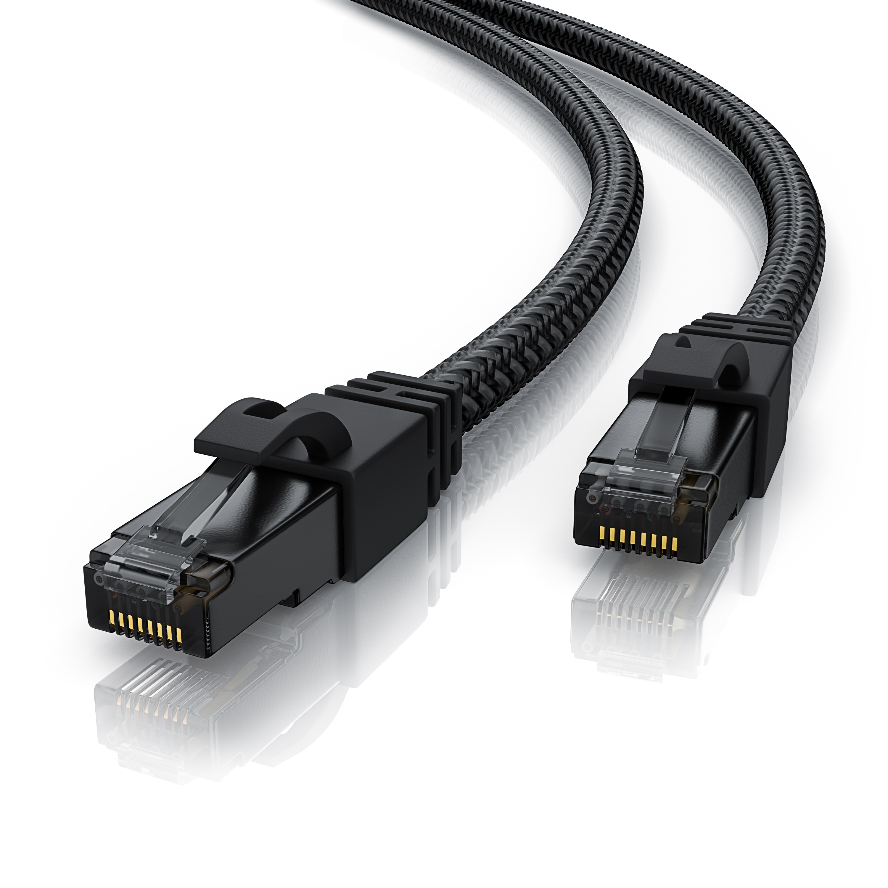 Primewire Patchkabel CAT 7 mit Baumwollummantelung - Gigabit Ethernet LAN Kabel - Black Series - 10 Gbit/s - S/FTP PIMF Schirmung - Netzwerkkabel - 2m 