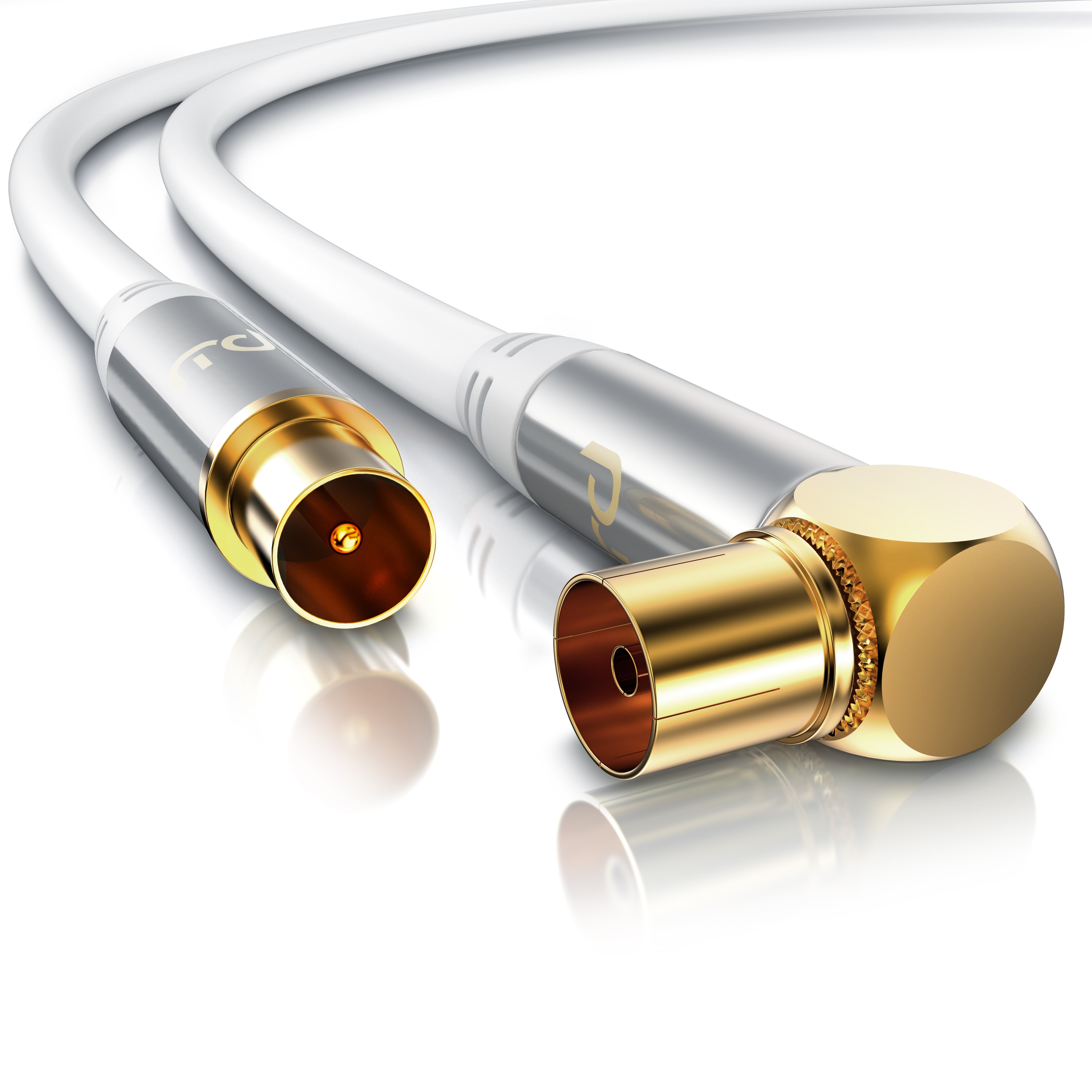 Primewire Antennenkabel gewinkelt - Koaxialkabel - Koax Kupplung 90&deg; Winkel zu Stecker gerade - HDTV 75 Ohm - wei&szlig; - 5 m 
