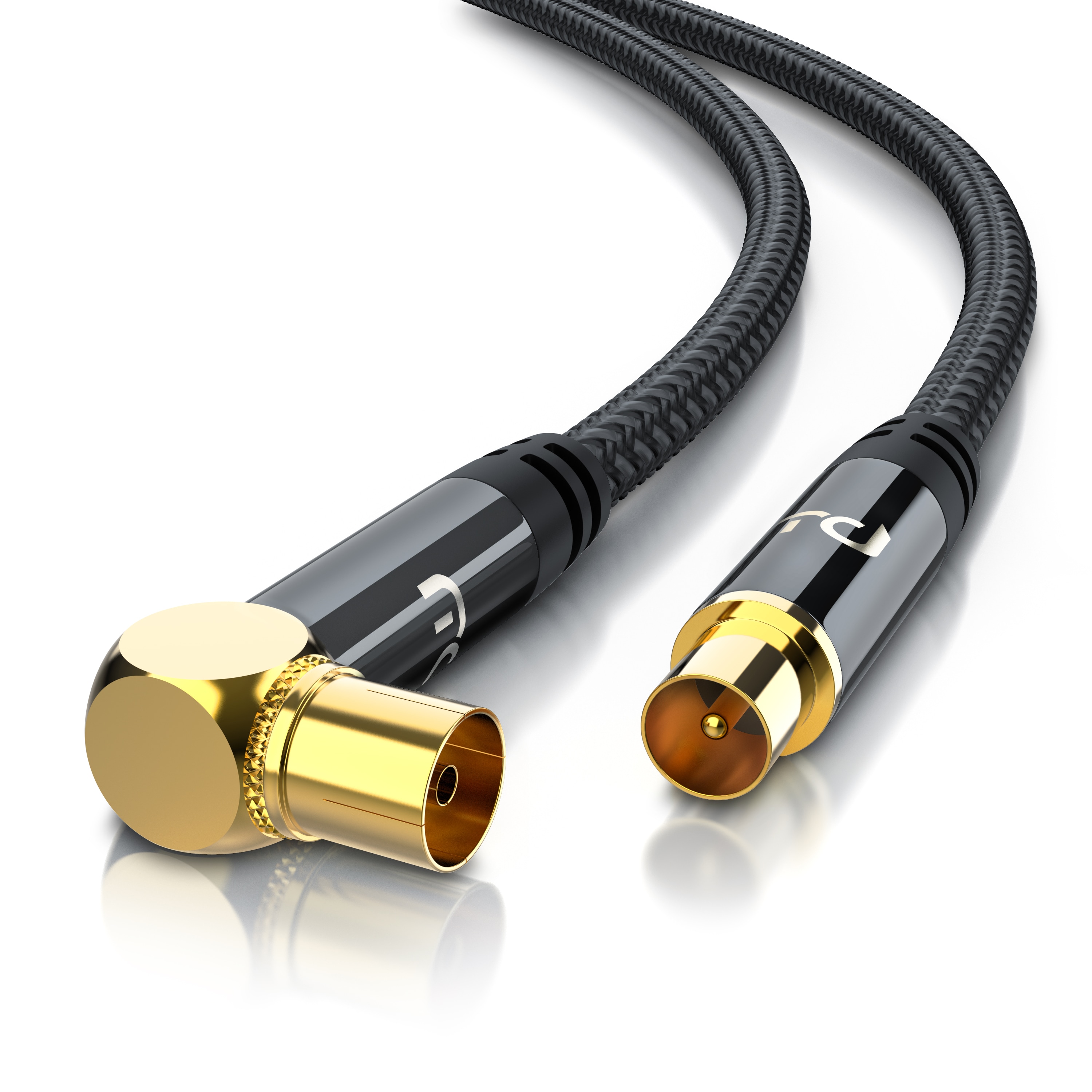 Primewire Antennenkabel gewinkelt mit Braiding - Koaxialkabel - Koax Kupplung 90&deg; Winkel zu Stecker gerade - HDTV 75 Ohm - 1 m 