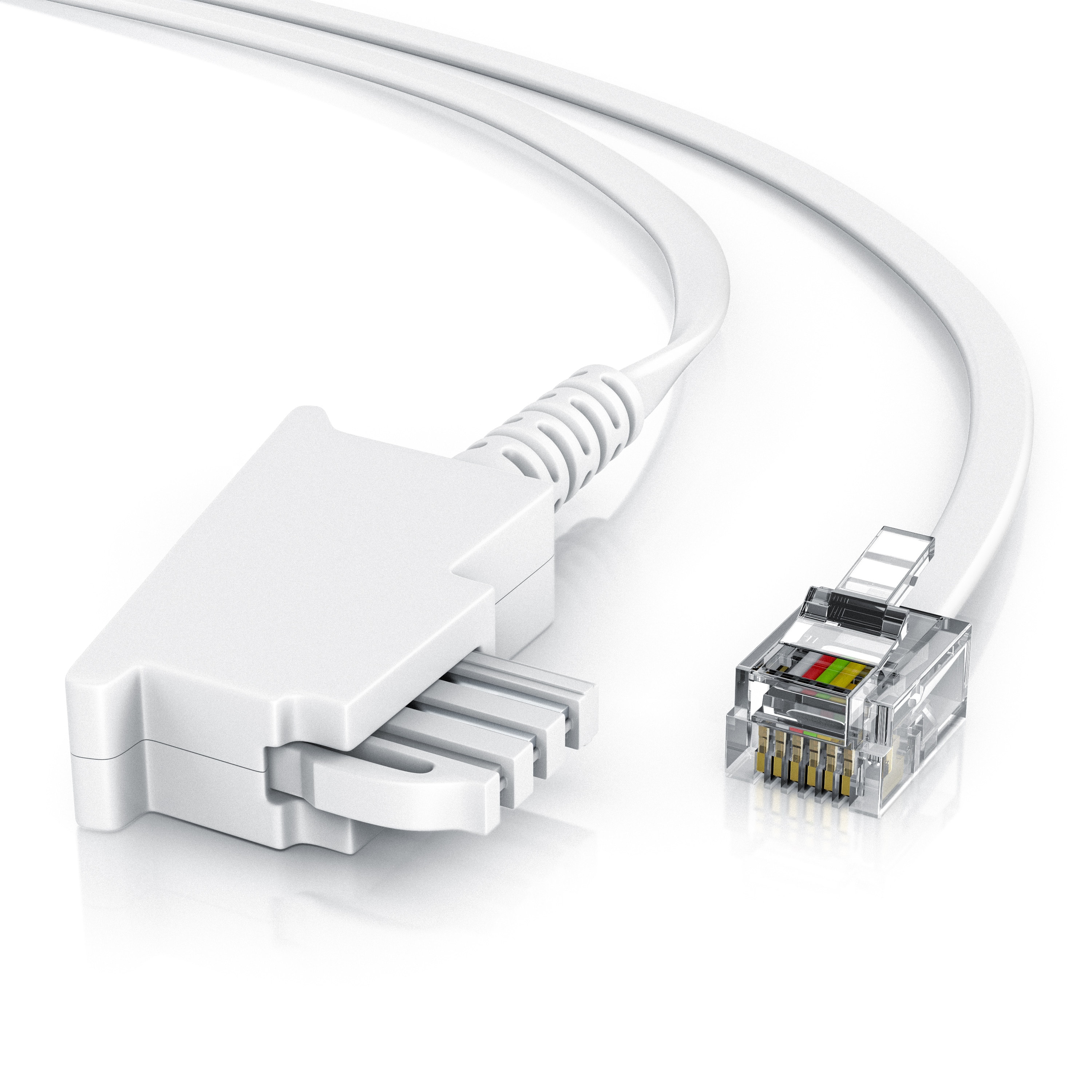 CSL - 2m Telefonkabel TAE-F Stecker auf RJ11 Stecker - Int. Norm 6P4C / 4-polig belegt - Flachkabel - TAE-F - wei&szlig; 
