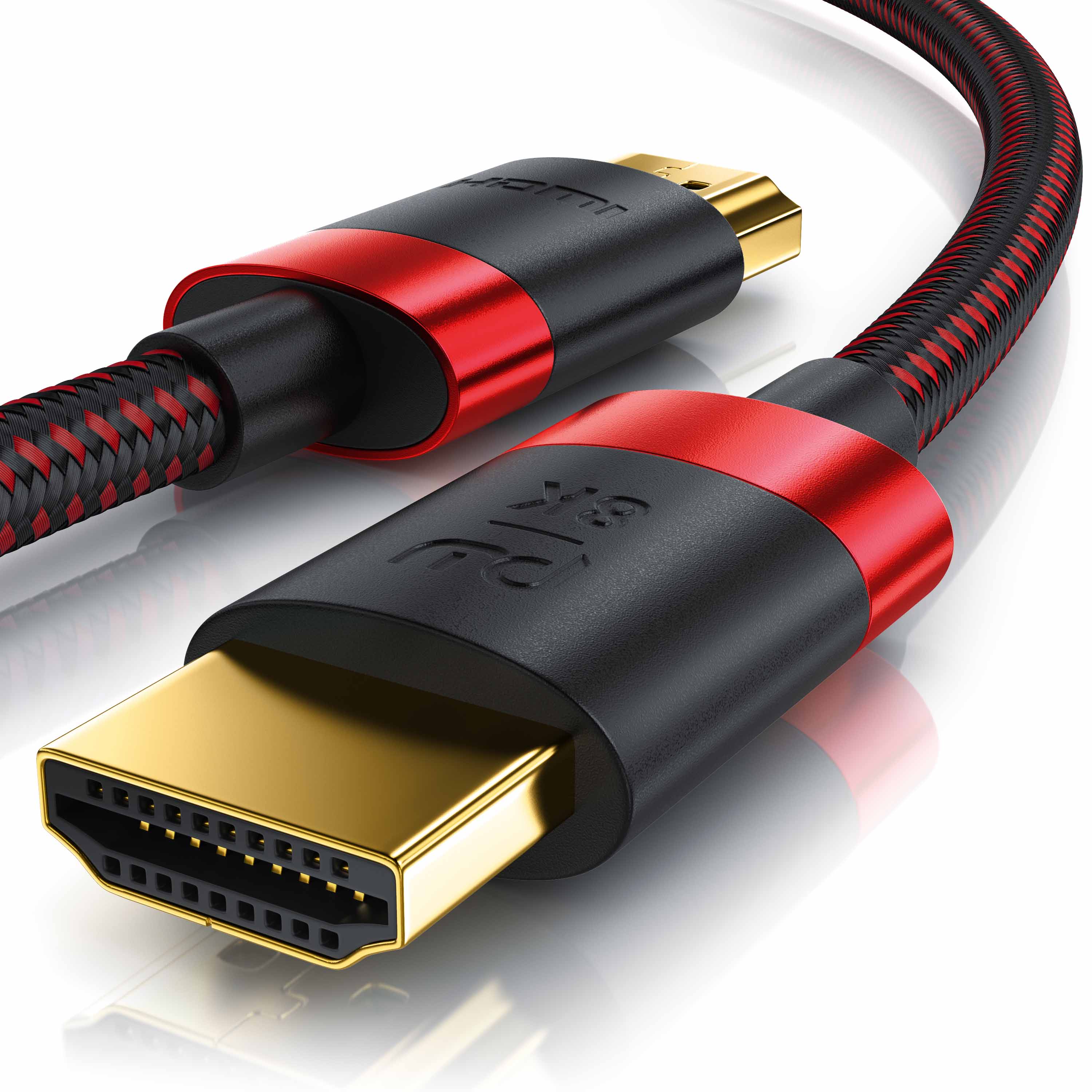 Primewire - 2m High Speed 8K HDMI Kabel 2.1 mit Ethernet ARC 3D 4K Ultra HD 7680x4320 @ 120 Hz PS4 360 TV OLED PC Laptop Beamer Monitor - Schwarz/Rot 