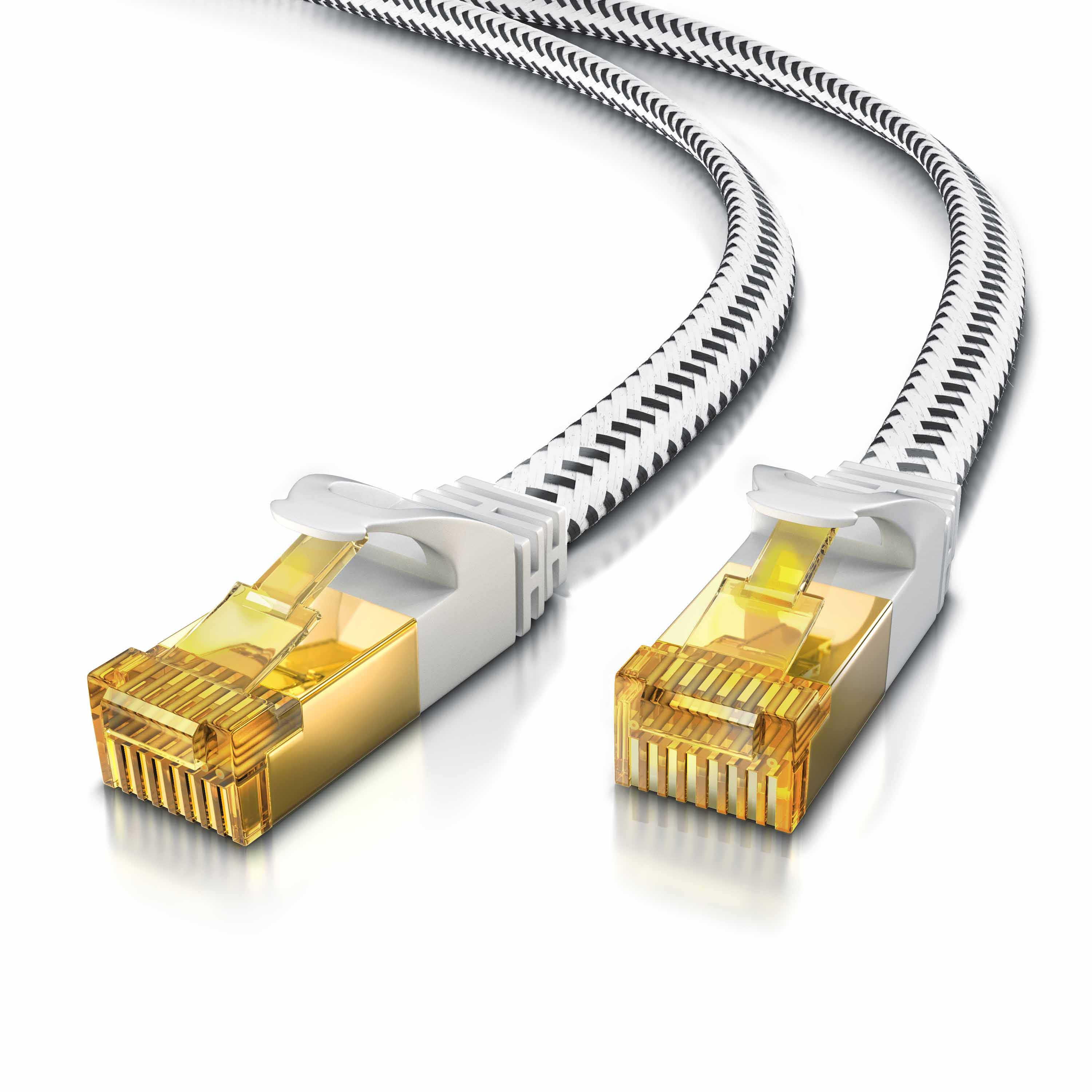 Primewire Flachbandpatchkabel CAT 7 mit Baumwollummantelung - Gigabit Ethernet LAN Kabel - 10 Gbit/s - U/FTP PIMF Schirmung - Netzwerkkabel - 3m 