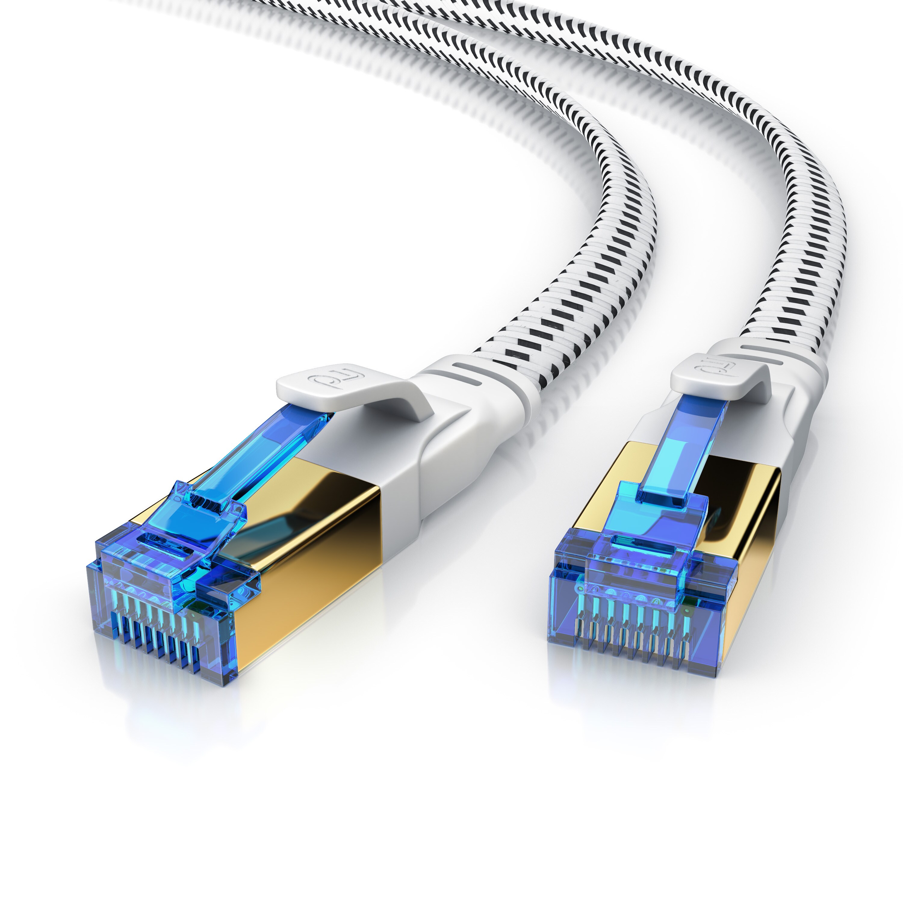 Primewire Flachbandpatchkabel CAT 8 mit Baumwollummantelung - Gigabit Ethernet LAN Kabel - 40 Gbit/s - S/FTP PIMF Schirmung - Netzwerkkabel - 10m 