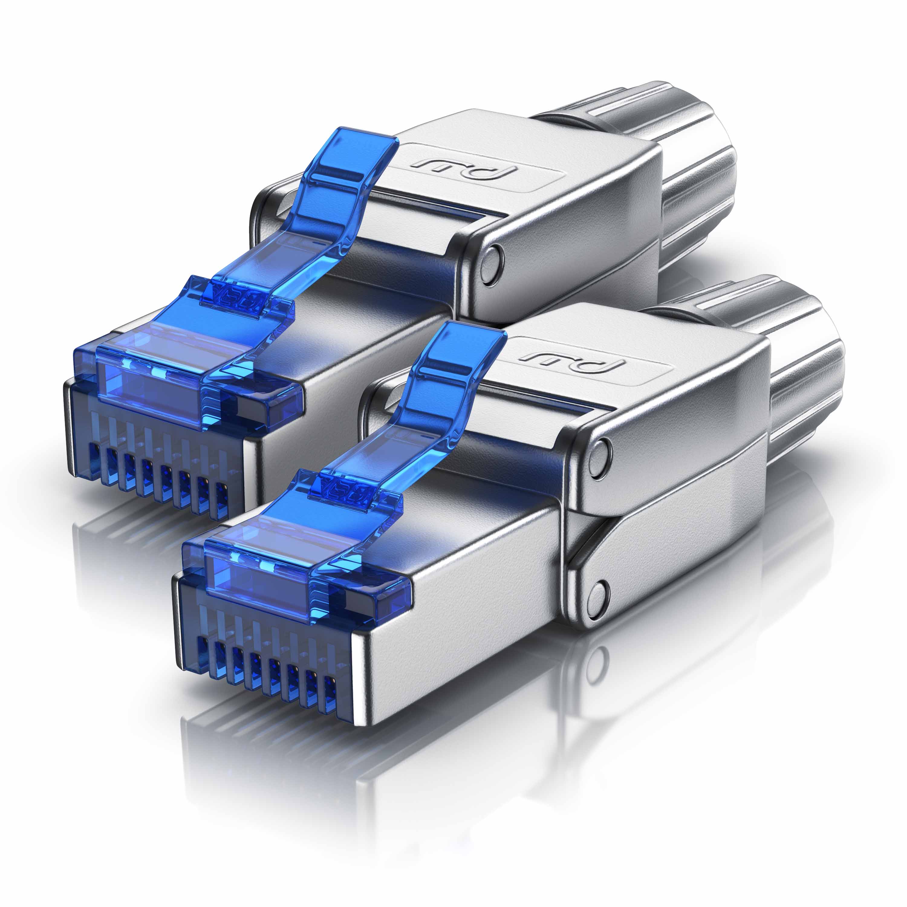 Primewire 2x Netzwerk-Adapter RJ-45 (Ethernet) zu Netzwerkkabel, Netzwerkstecker RJ45 CAT 8 - Gigabit Ethernet LAN Kabel - 40 Gbit/s, silber 