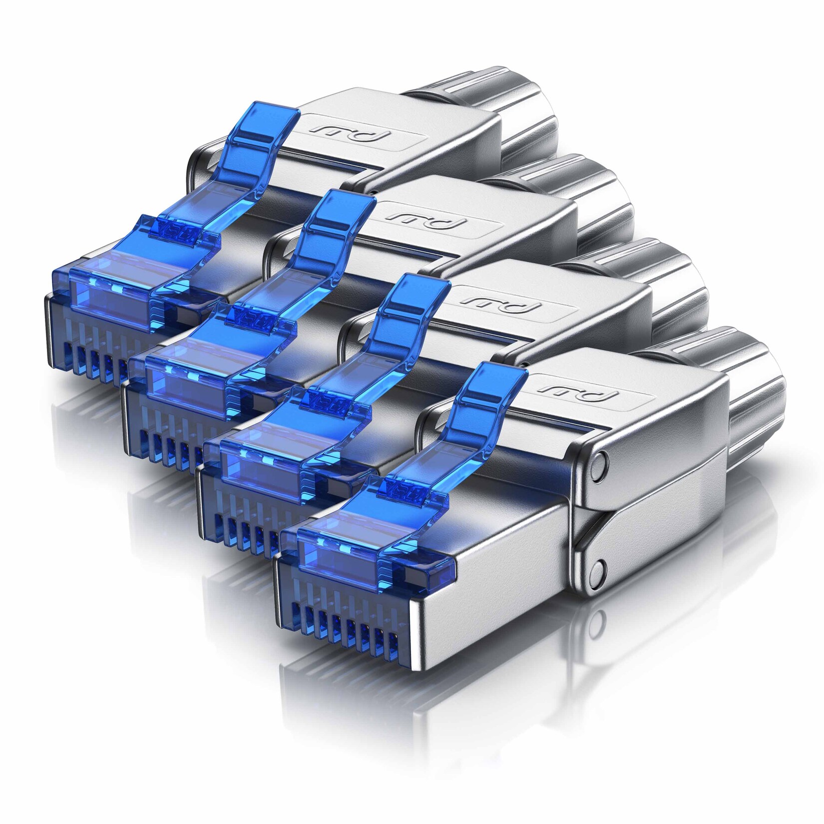 Primewire 4x Netzwerk-Adapter RJ-45 (Ethernet) zu Netzwerkkabel, Netzwerkstecker RJ45 CAT 8 - Gigabit Ethernet LAN Kabel - 40 Gbit/s, silber