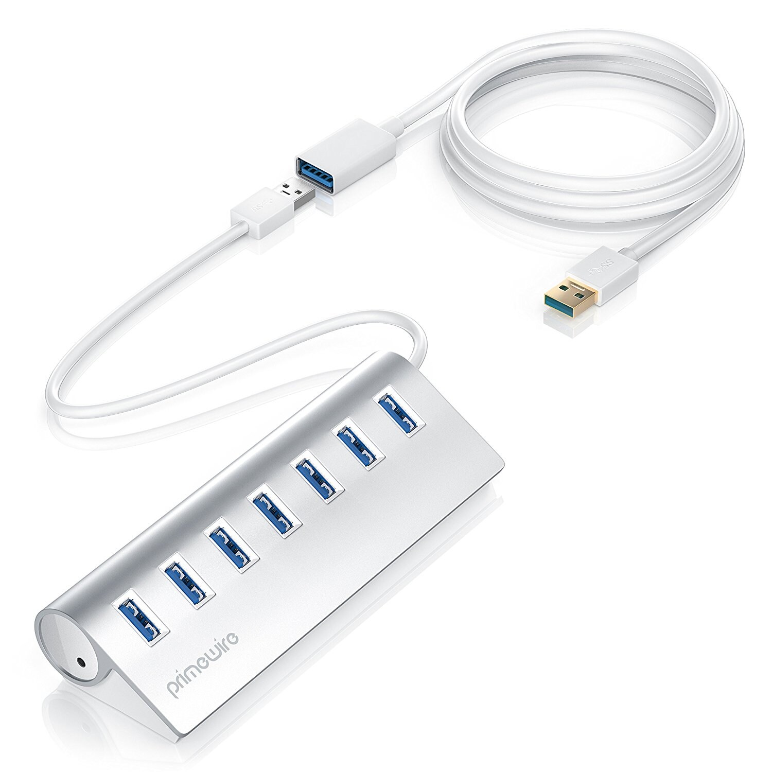 Primewire 7-Port USB 3.0 Hub inkl. 1m USB Verl&auml;ngerungskabel Alu Geh&auml;use / inkl. Netzteil 