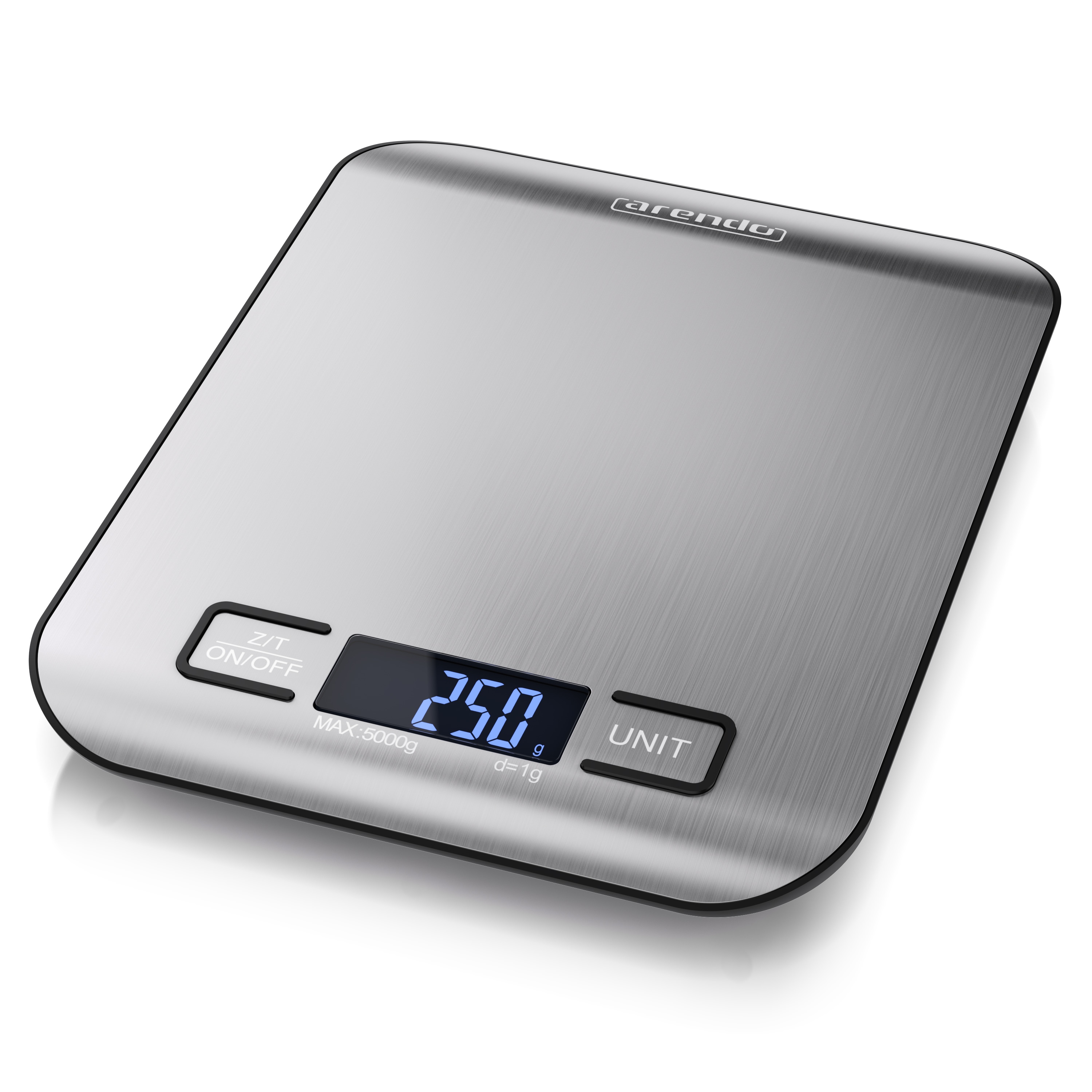 Arendo K&uuml;chenwaage bis 5kg, Digitale Lebensmittelwaage aus Edelstahl, Messgenauigkeit 1g, (1-tlg), Kaffeewaage, automatische Abschaltung 
