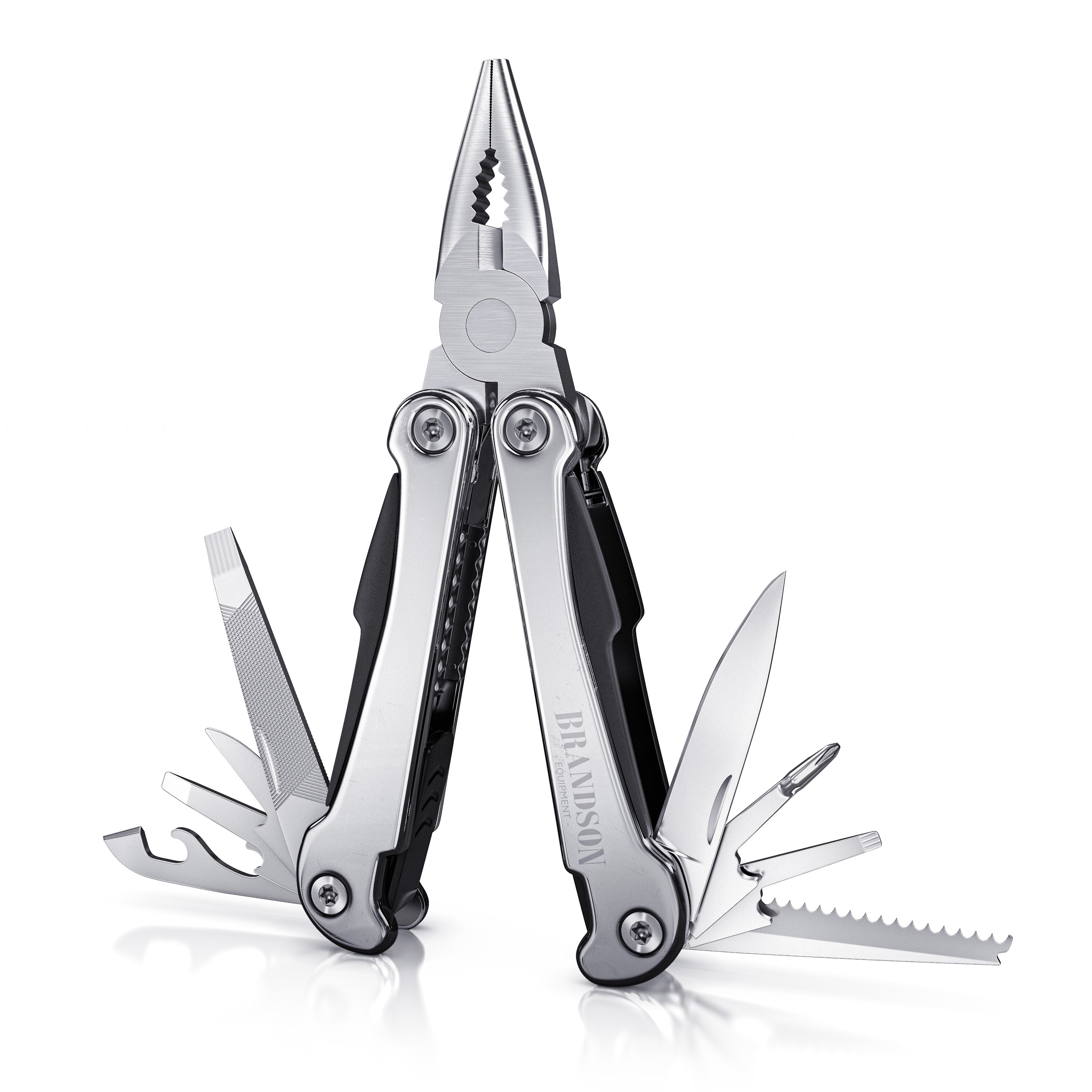 Brandson Multitool 13 in 1 - Multifunktionswerkzeug 10,5 cm - Zange S&auml;ge Messer Karton&ouml;ffner Feile Drahtschneider Flaschen- und Dosen&ouml;ffner 