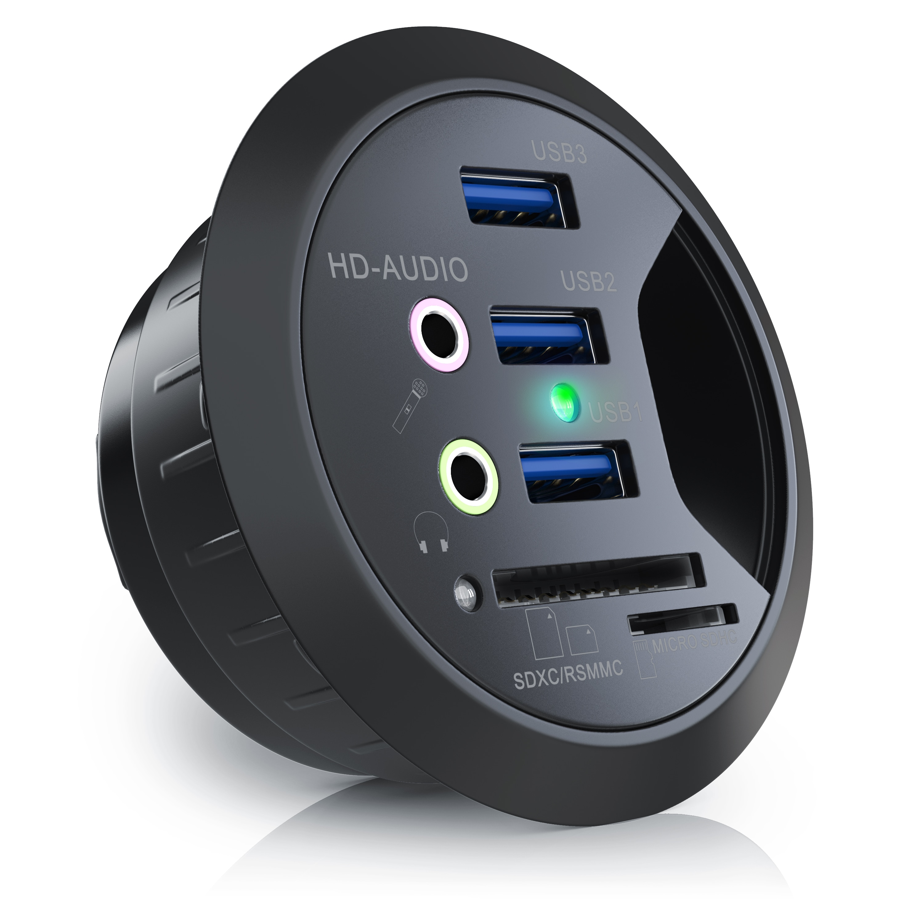 CSL Tisch USB Hub mit Kartenleser & Aux Anschluss 3x USB 3.2 Gen1/ 2x 3,5mm Klinke / microSD + SDXC 