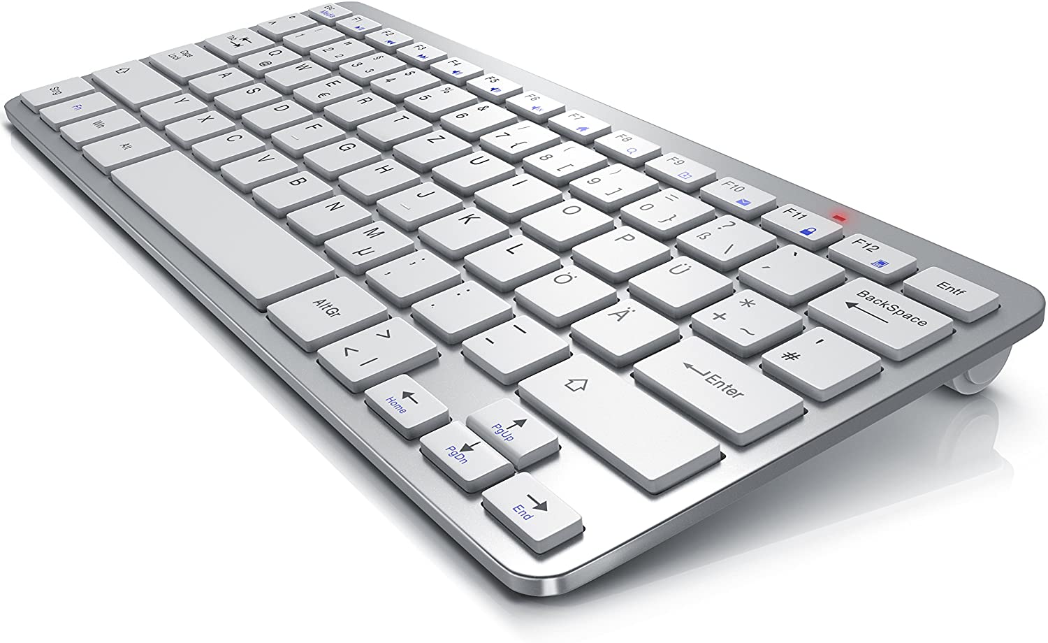 CSL Wireless-Tastatur, 2,4Ghz Slim Design Mini Keyboard, platzsparend, ergonomisch, Kabellos, silber 